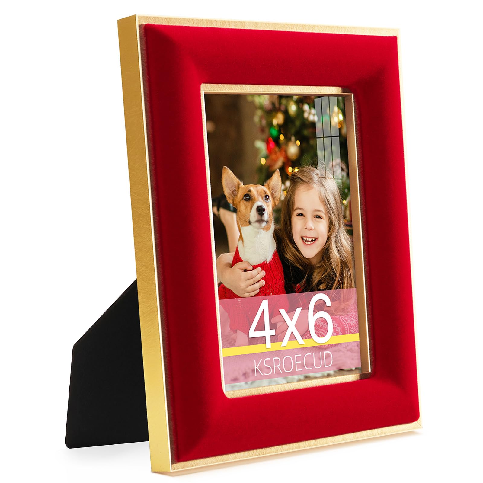 KSROECUD 4x6 Velvet Picture Frame, Red Velvet Photo Frames with Vintage Gold Border, HD Real Glass Horizontal & Vertical Display