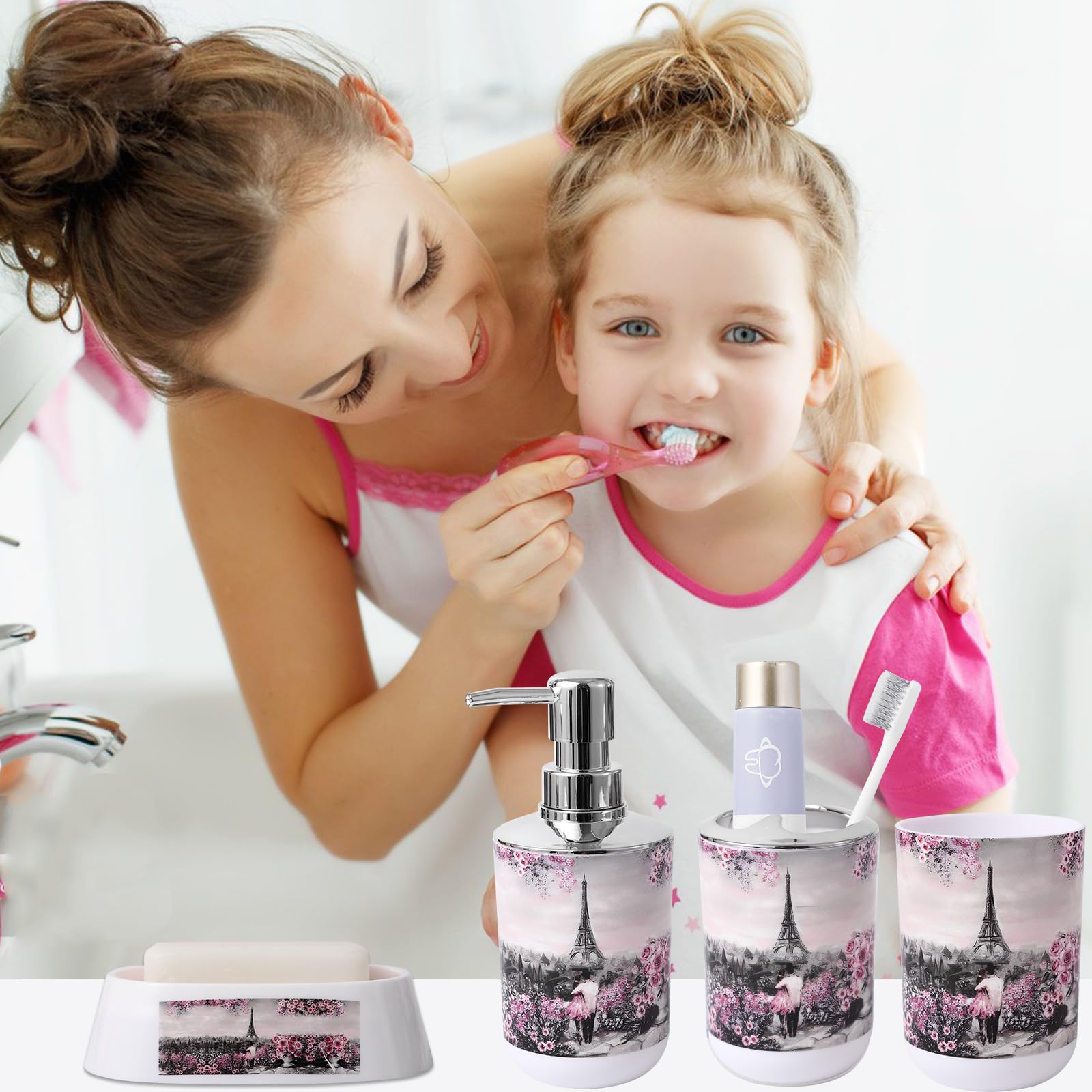 Bathroom Accessories Set Complete 9 Piece Bathroom Sets With Toothbrush Holder,Toothbrush Cup,Lotion Soap Dispenser,Soap Dish,To