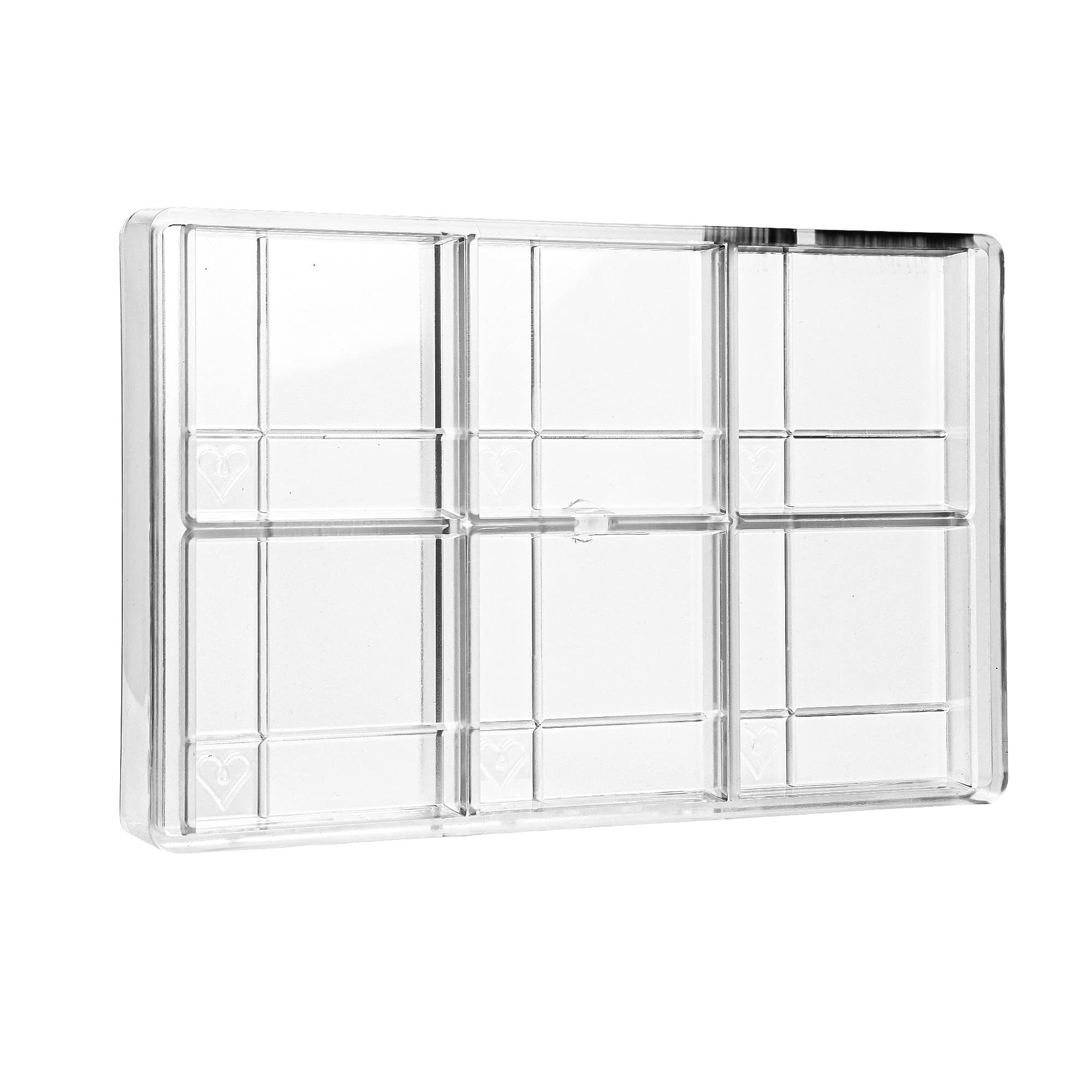 Greyas Cm 3840 Louis Amado Clear Polycarbonate Chocolate Mold Candy Mould With 6 Grooved-Square-With-Heart Cavities, Each 80Mm X