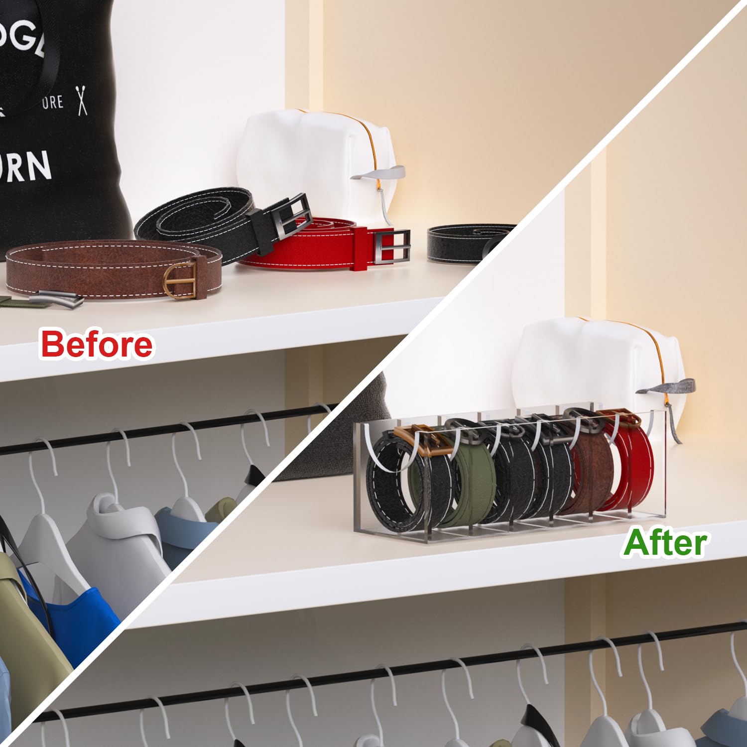 Gti Belt Organizer, Acrylic 6 Compartments Belt Organizer For Closet And Drawer, Display Case For Tie,Bow Tie And Belt,Clear Bel