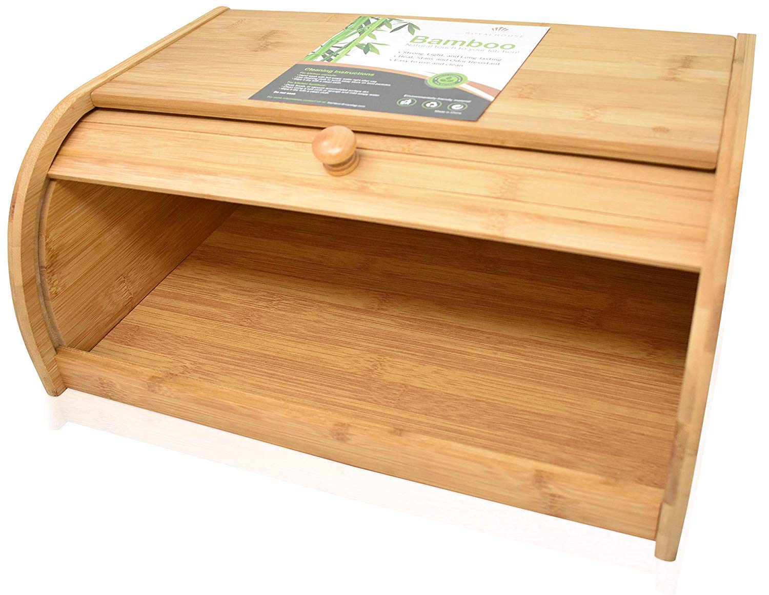 Royalhouse Natural Bamboo Roll Top Bread Box Kitchen For Countertop Food Storage, Large, No Assembly Required