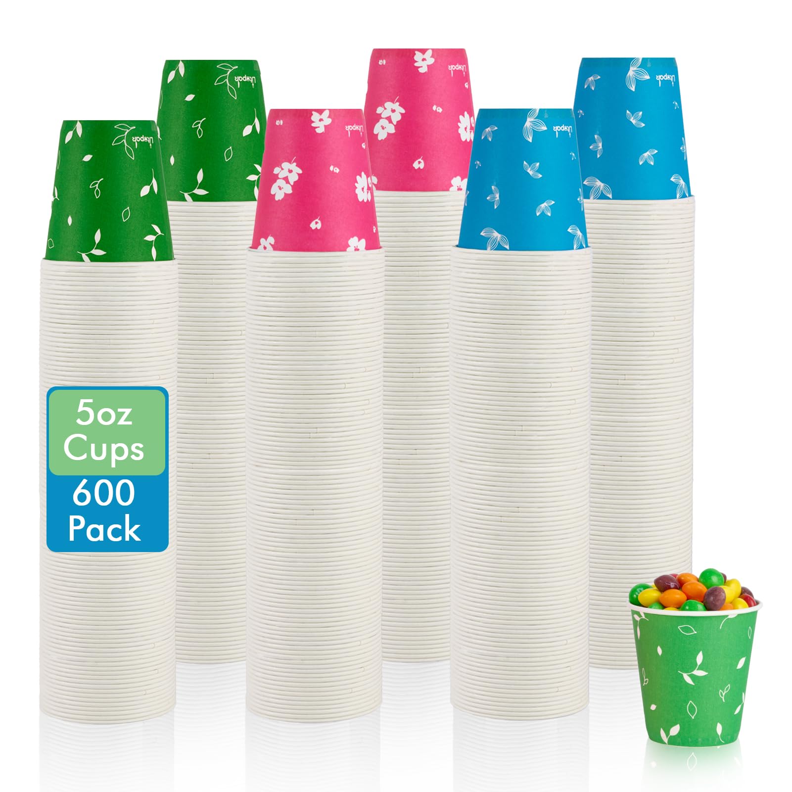 LITOPAK 600 Pack 5 oz Paper Cups  Colorful Disposable Mouthwash Cups  Small Disposable Cups  Mini Paper Cups for Parties  Picnics  Barbecues  Travel and Events.