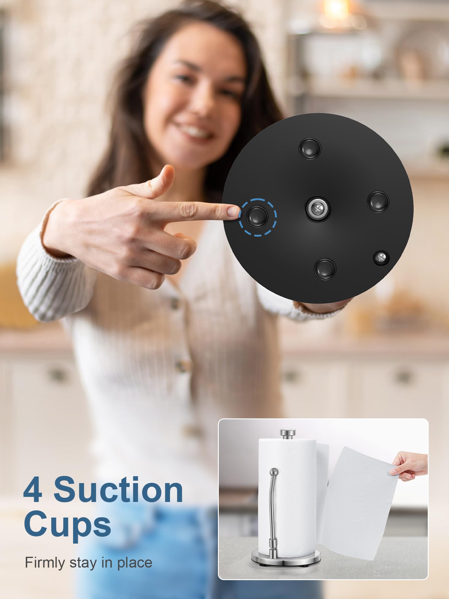 Smartake Paper Towel Holder, Paper Towel Dispenser Standing Weighted Base Non Slip, Spring Arm For Easy Tear, Stainless Steel Pa