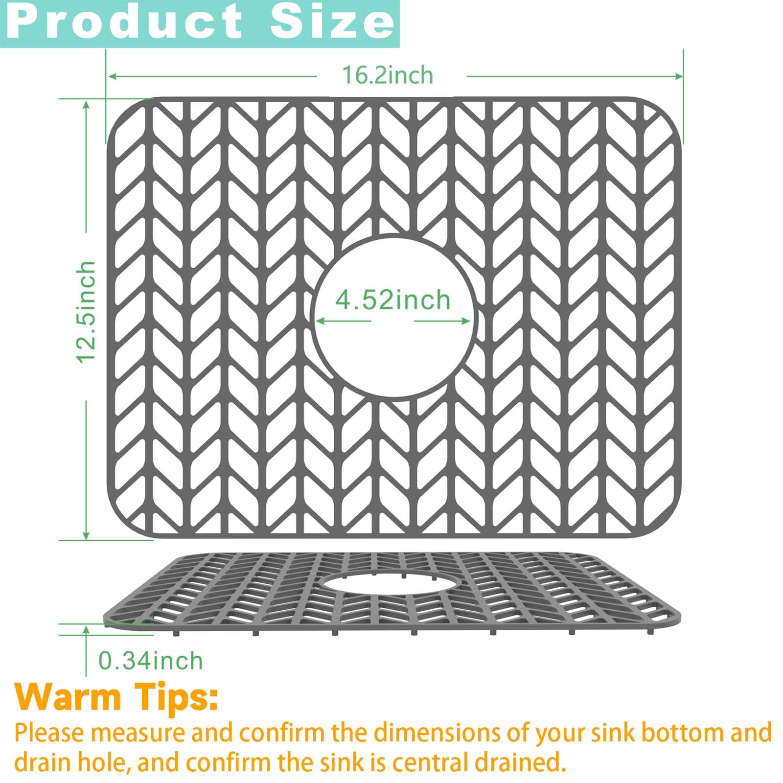 AWOKE Sink Protectors for Kitchen Sink  16.2''x 12.5'' Kitchen Sink Mats for Bottom of Kitchen Sink  Sink Inserts for Kitchen Sink of Stainless Steel Sink  Center Drain (Grey)