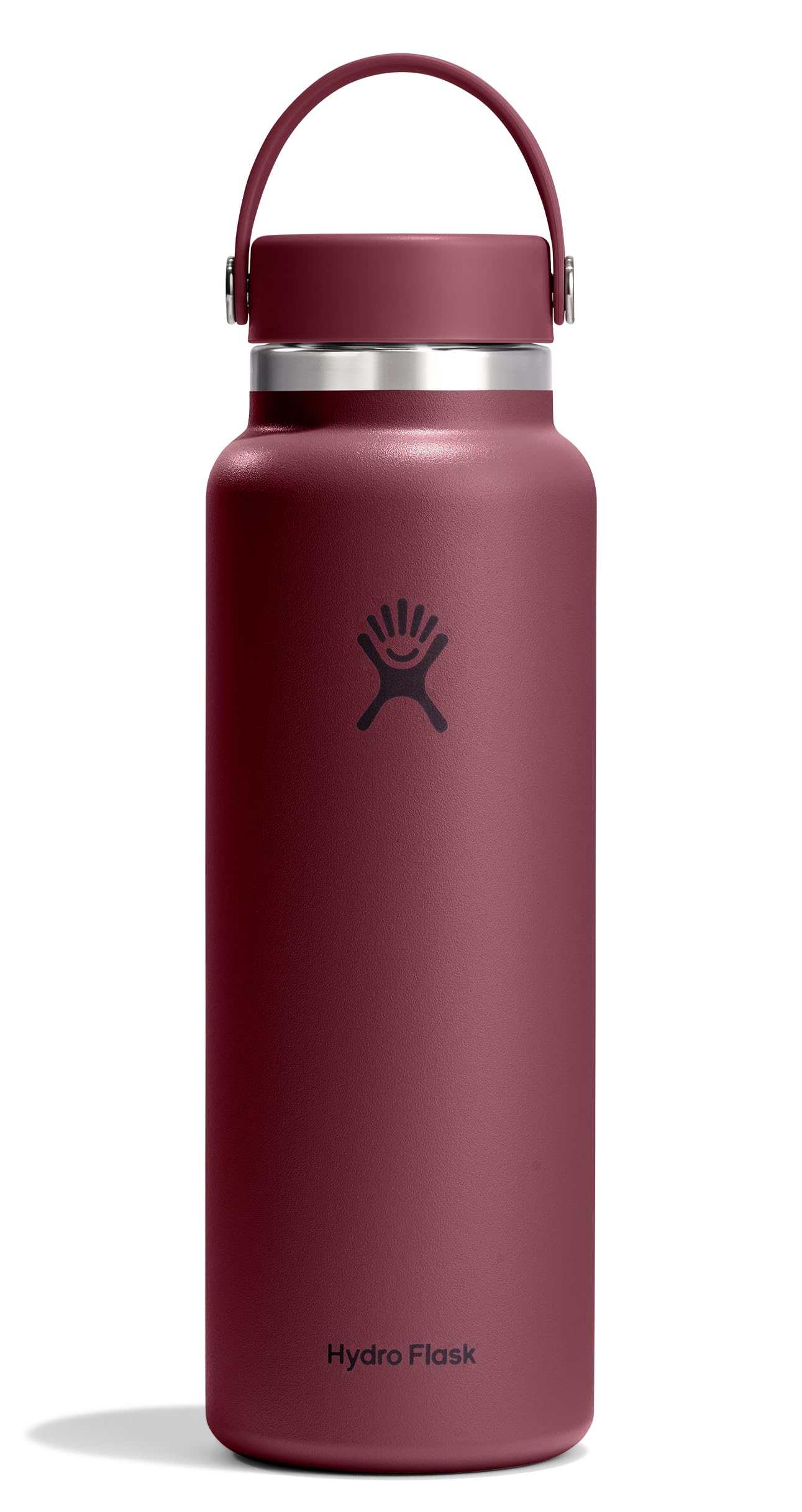Hydro Flask Water Bottle  Insulated Stainless Steel  Wide Mouth Flex Lid, Non Spill, Leakproof and Refillable in 40 Oz Burgund