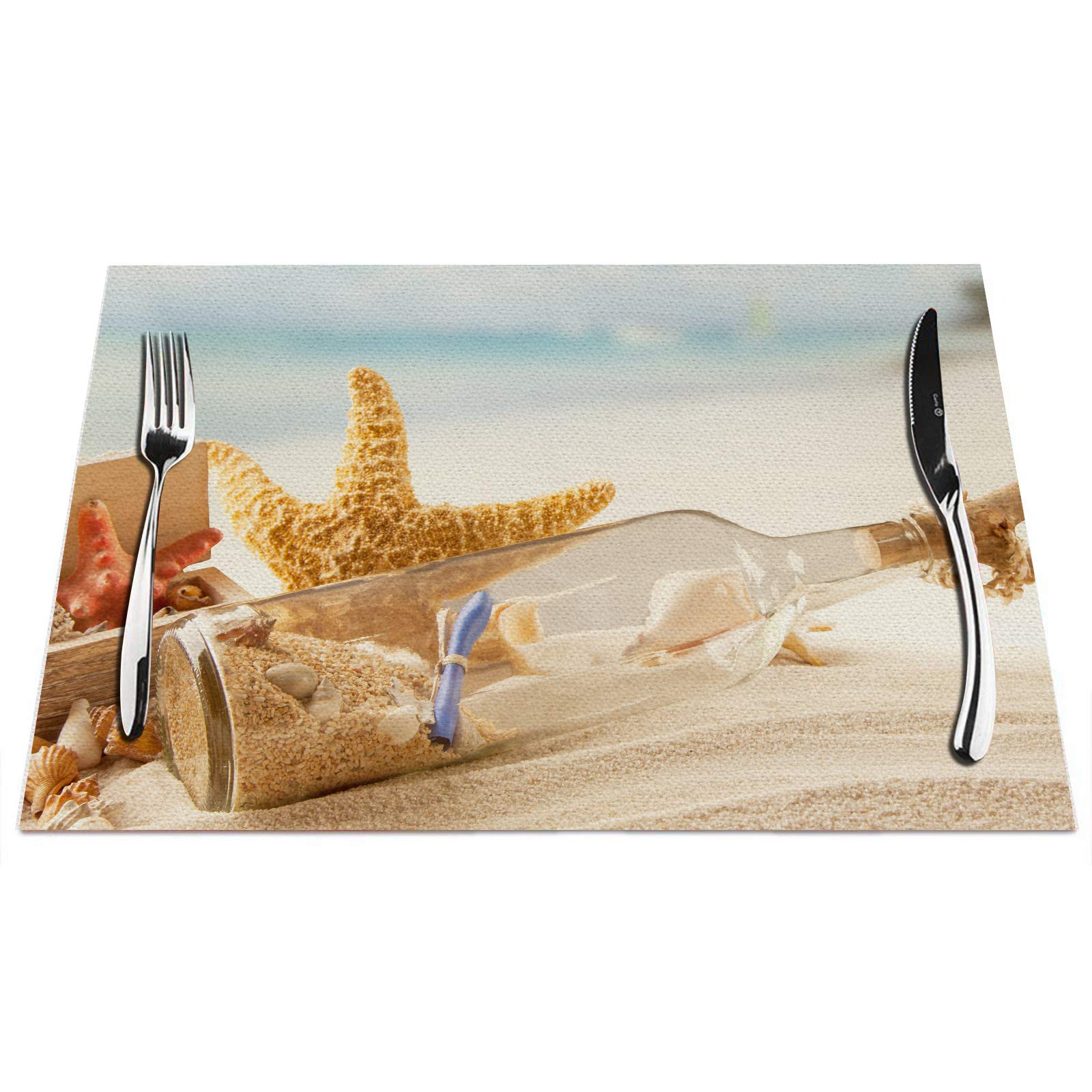 Starfish Placemats Set Of 4, Beach Starfish Mediterranean Placemats Heat Resistant For Dining Table Non-Slip 18X12 Inches