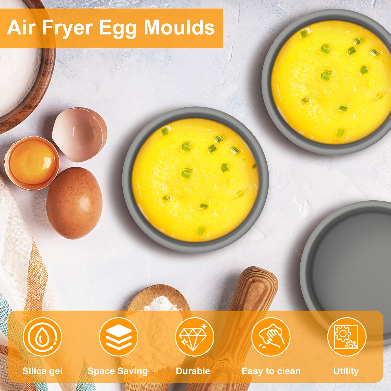3Pcs Air Fryer Egg Mold, Reusable Egg Bite Maker, Nonstick Silicone Egg Molds, Microwave Egg Cooker, Silicone Egg Poacher Cups,
