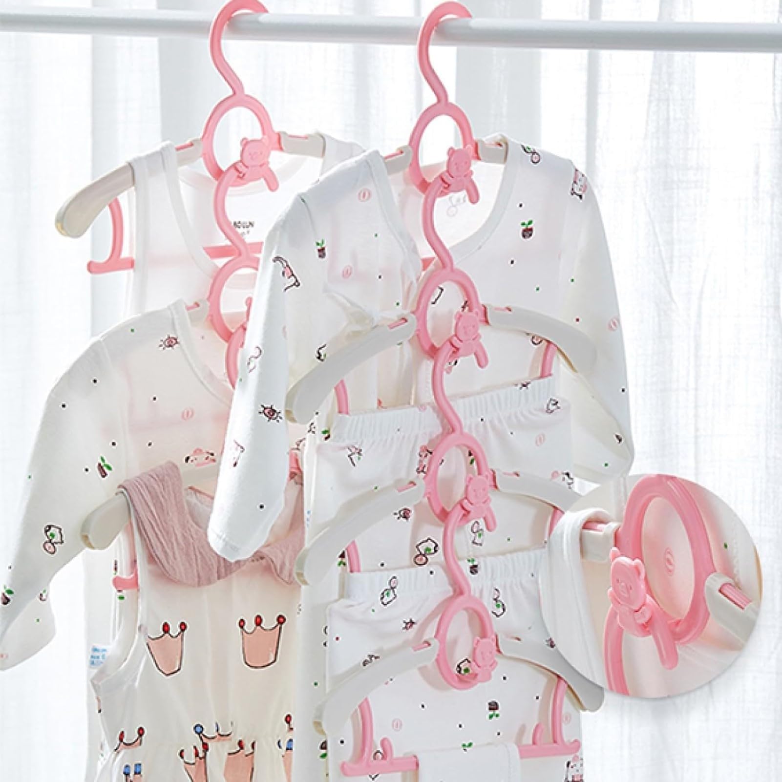 Hgyze Kid Hangers For Closet 50Pcs, Pink Infant Clothes Hanger 11-14'' Adjustable Plastic Baby Coat Hangers With Bear Hook, Non-