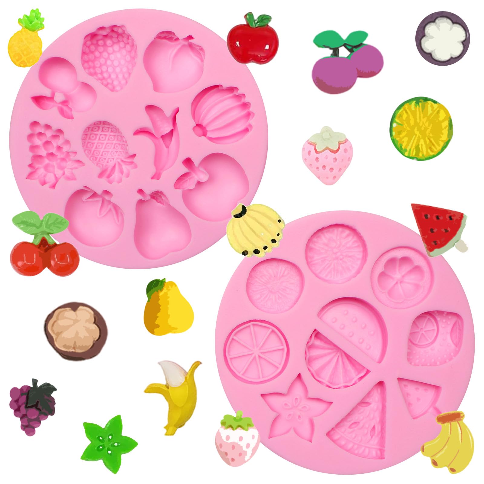 Fruit Silicone Cake Decoration Molds, Watermelon Lemon Fondant Mold, Strawberry Peach Banana Chocolate Mold, Grapes Pineapple Ap
