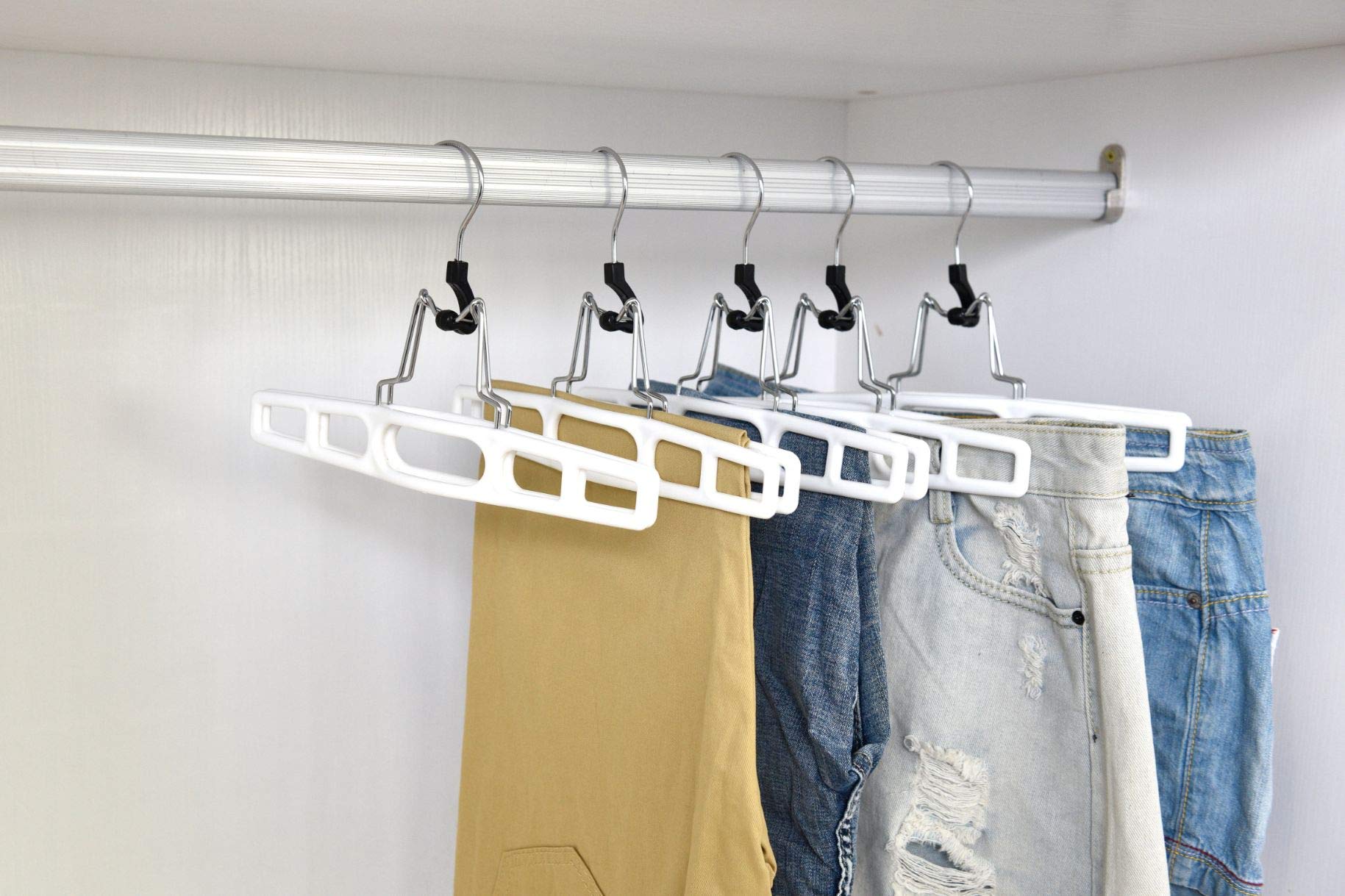 Premium Skirt Hangers 2-Pack - Thin Space-Saving Skirt Hanger Set with Clamp  Pant Hanger 2-Piece Set  Shorts Hangers with Heavy-Duty Locking Clasp  Multipurpose Quality Jean Hangers Set (White  2)