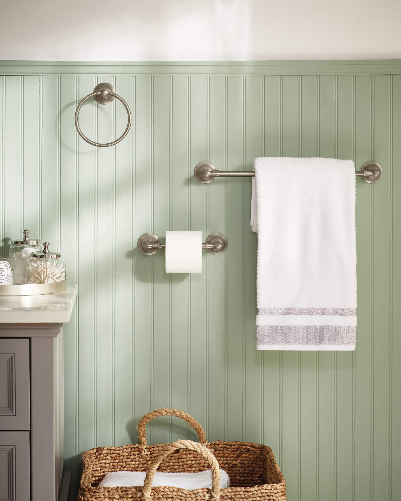 Moen Dn6886Bn Sage Single Post Bathroom Hand Towel Ring, Spot Resist Brushed Nickel