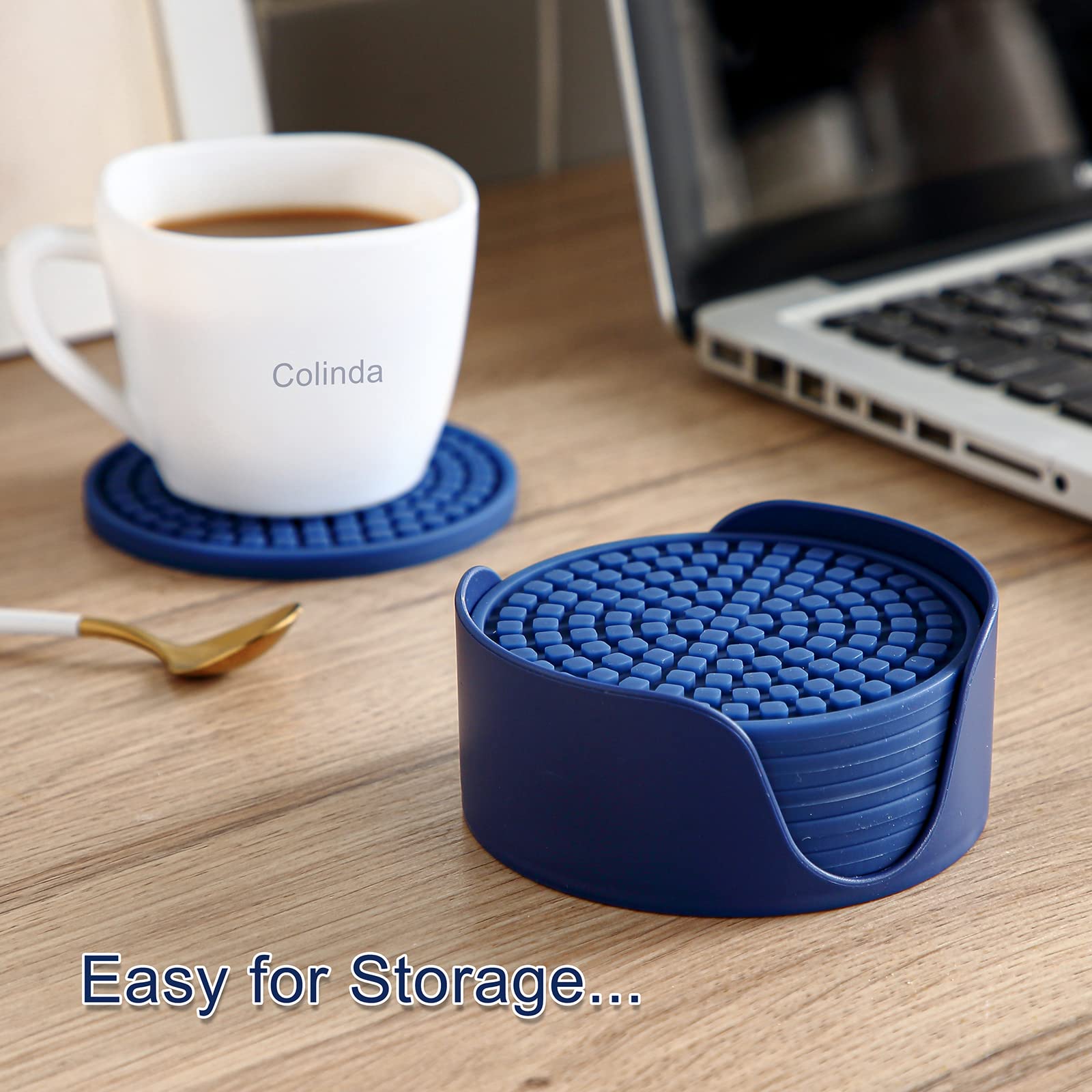 Colinda Silicone Drink Coasters With Holder, Set Of 6, For Tabletop Protection And Office Desk, Cup Mat Set For Home Decor, Non-