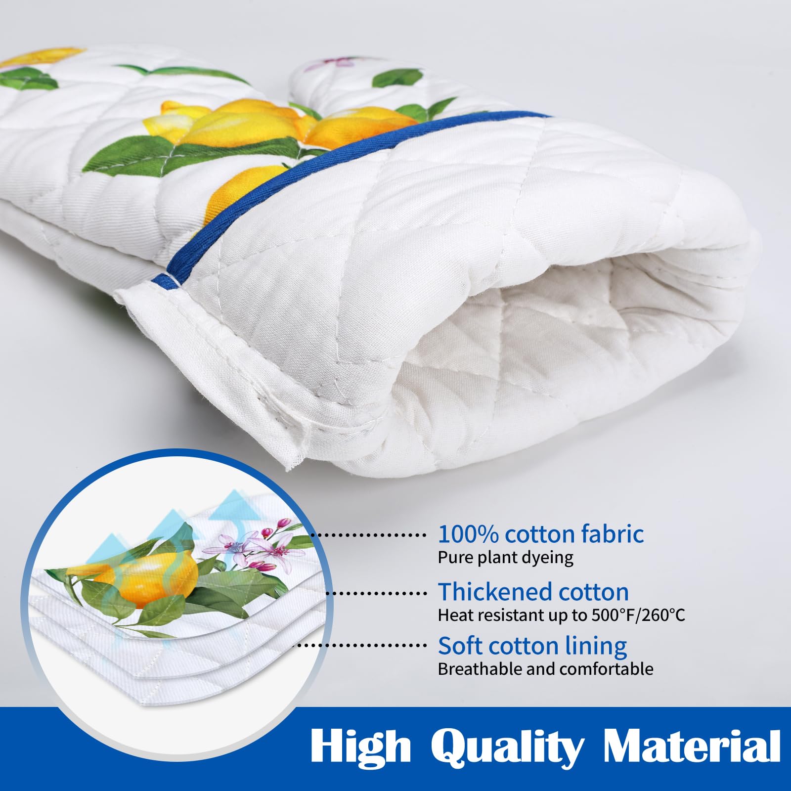 Arquiel Summer Lemon Oven Mitts And Pot Holders Sets 2Pcs, 100% Cotton Heat Resistant, Extra Long Oven Gloves Potholder For Kitc