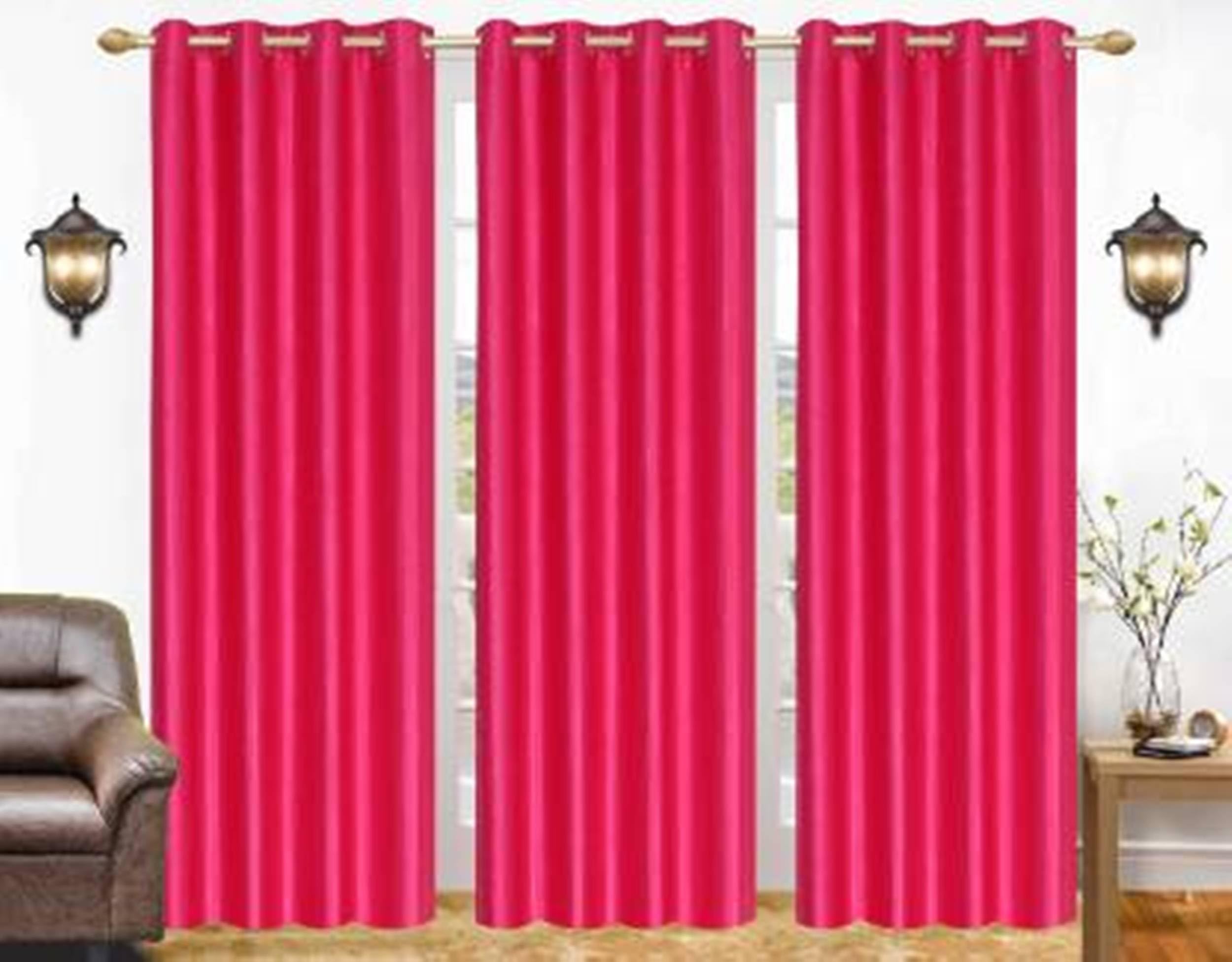 Galaxy Home Decor Solid Plain Curtains for Long Door 10 Feet, Pack of 3, Pink