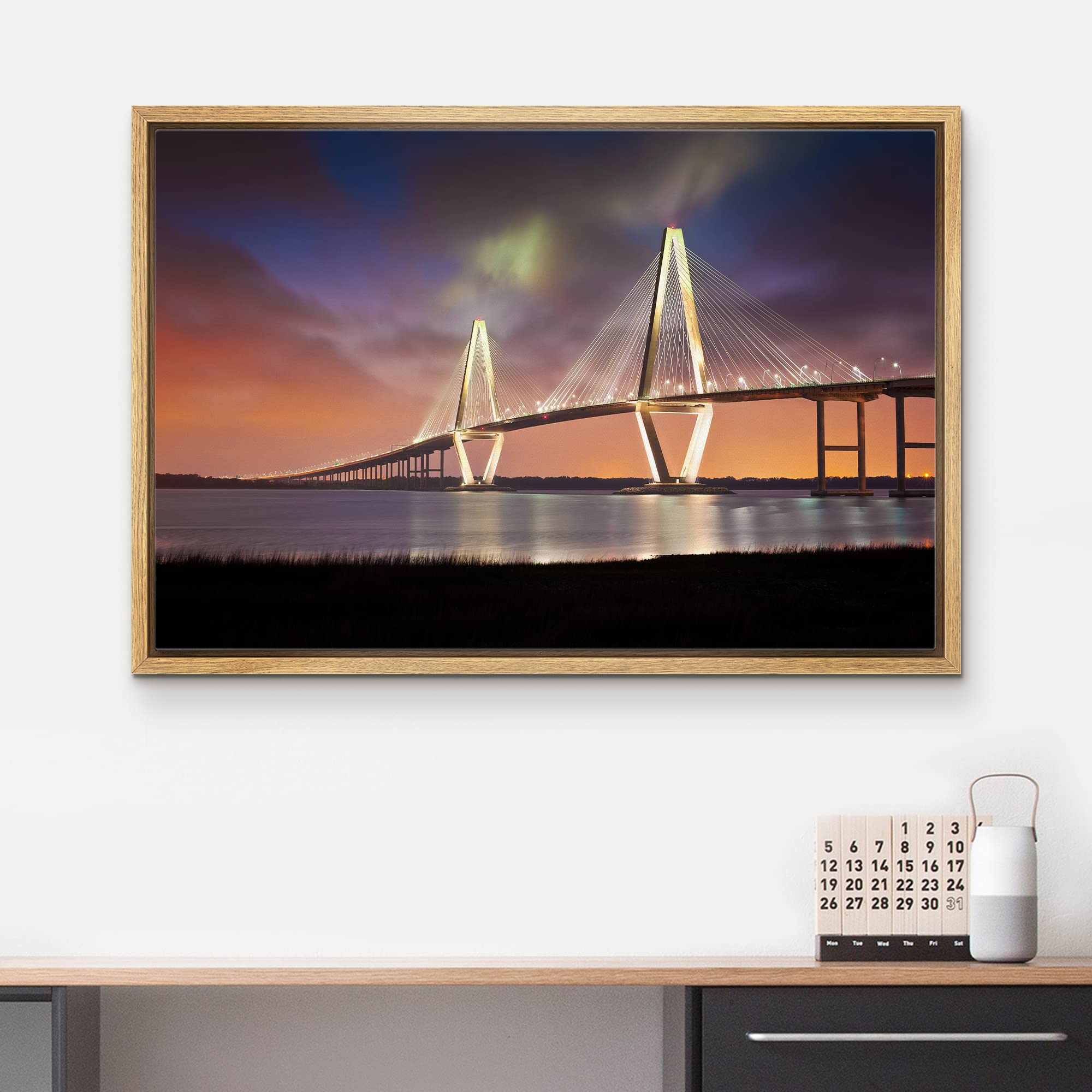 Wall26 Arthur Ravenel Jr Cooper River Bridge Charleston South Carolina - Framed Canvas Art Wall Art - 16''X24'' Natural