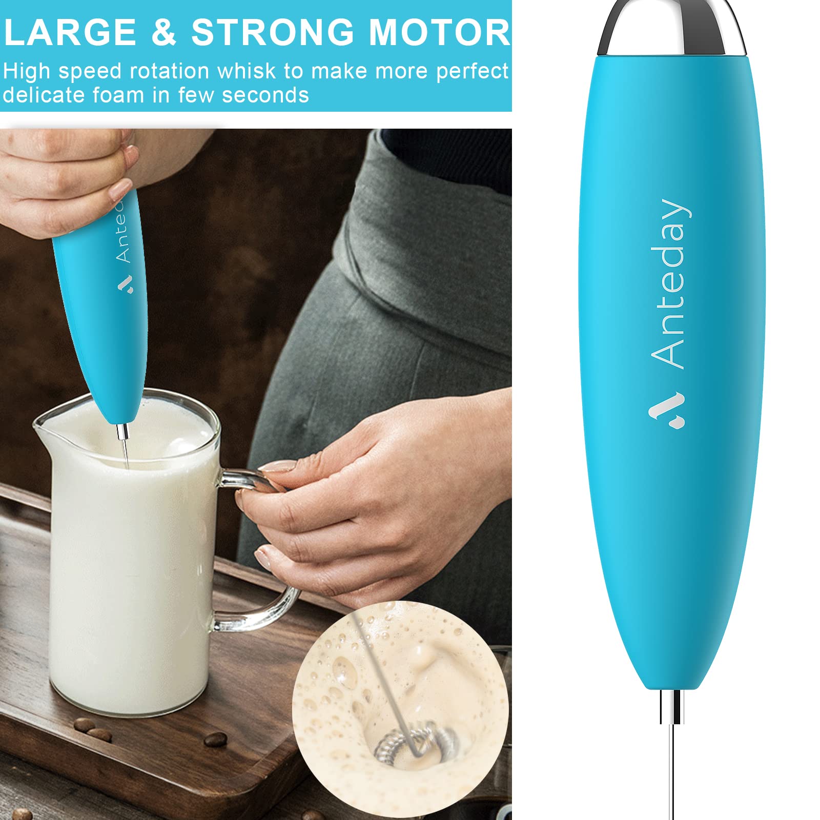 Milk Frother, Coffee Frother, Whisk, Upgraded Motor Electric Whisk Durable Low Noise Mini Drink Mixer Portable Foam Maker For Co