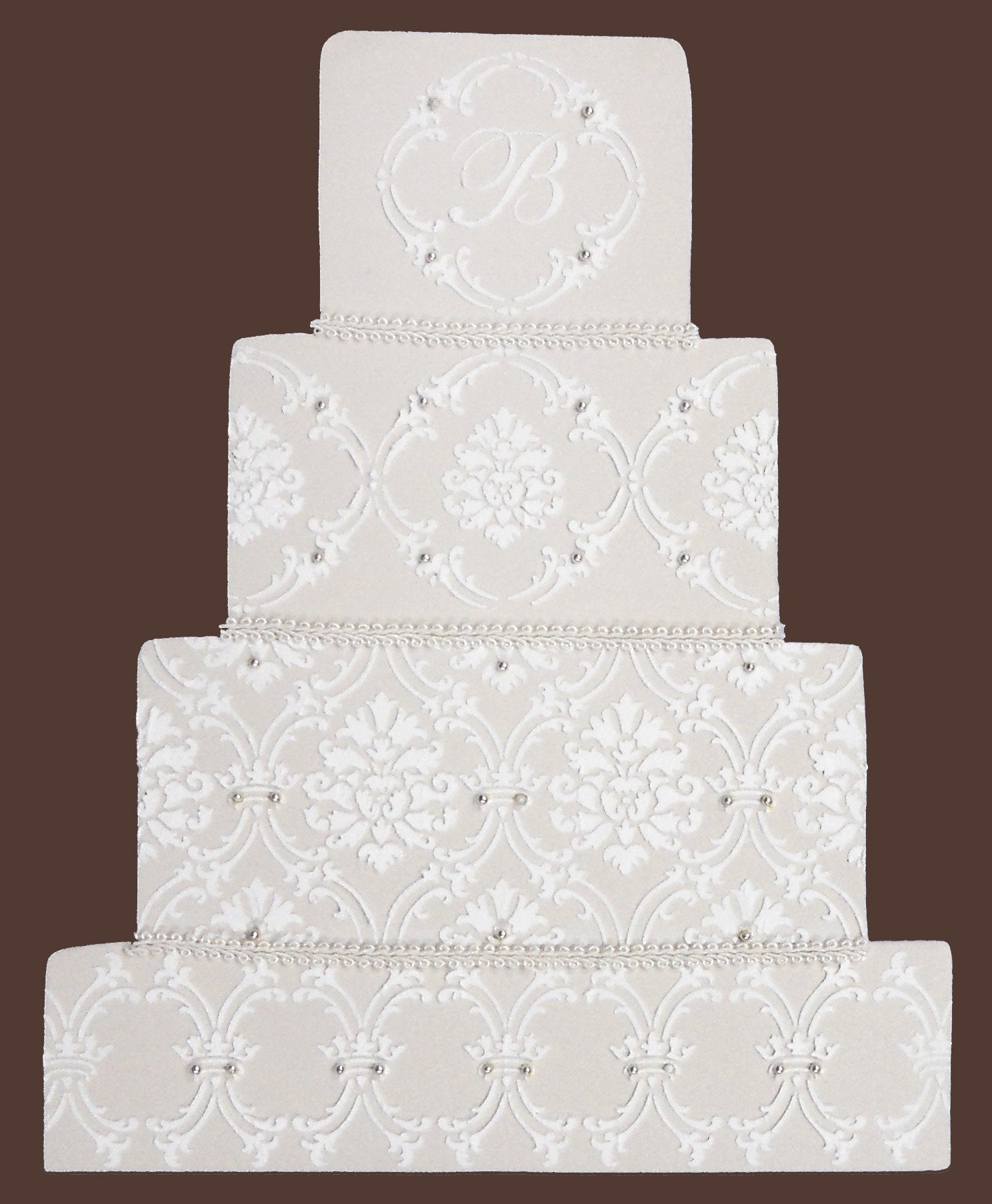 Designer Stencils C702 Royal Damask Cake Stencil Set, Beige/Semi-Transparent 3.5 X 3.5, 2.8 X 9.4, 3.5 X 12.25, 4.2 X 12.75
