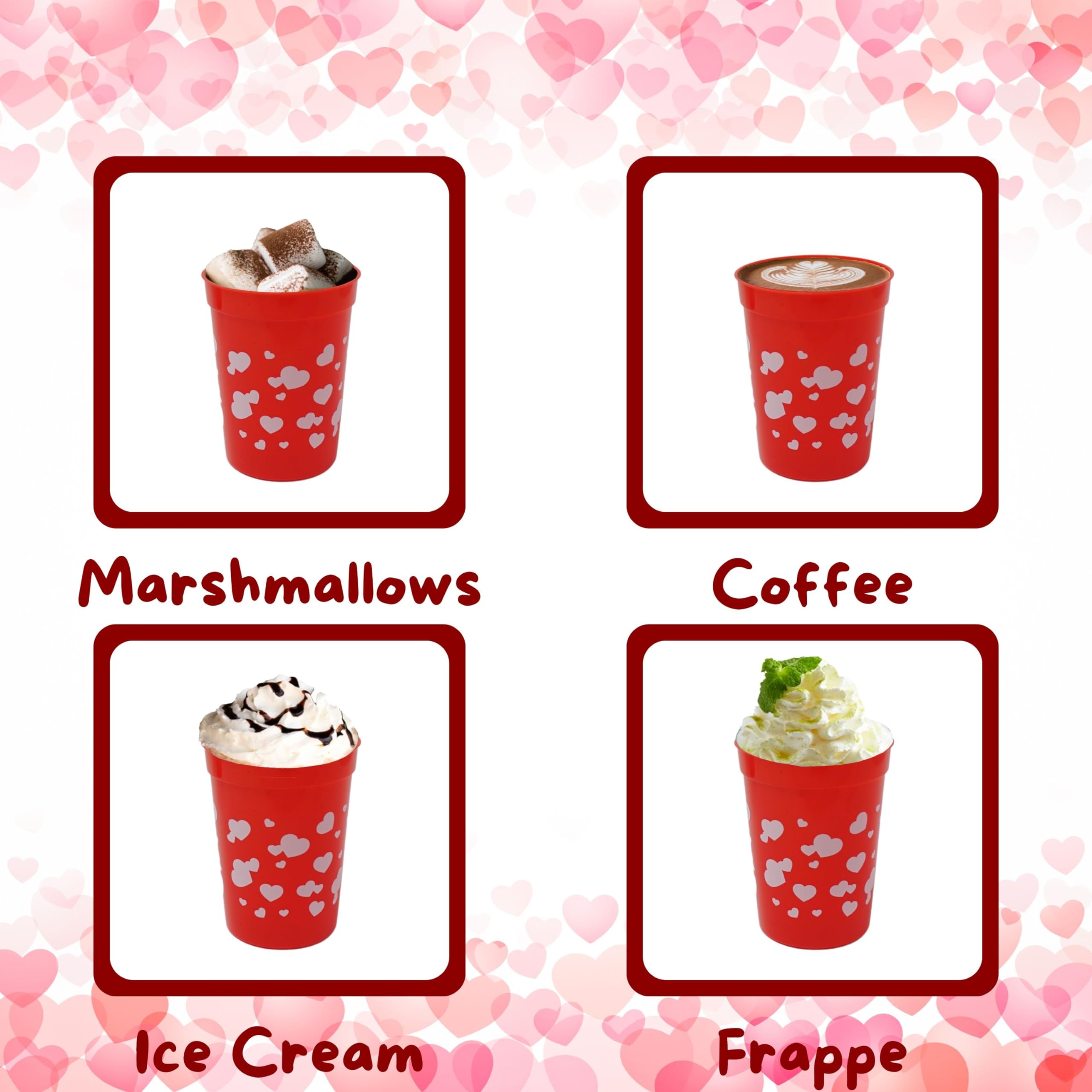 4E'S Novelty Kids Valentine'S Day Plastic Reusable Cups 8 Oz 12 Pack, Red With Hearts Valentines Tumblers Bulk Party Supplies Fa