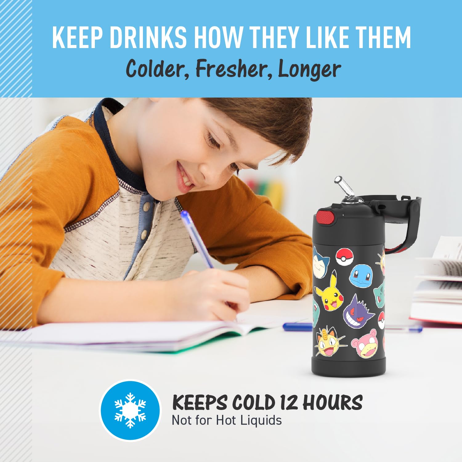 Thermos Funtainer Water Bottle With Straw - 12 Ounce, Pok  Mon - Kids Stainless Steel Vacuum Insulated Water Bottle With Lid