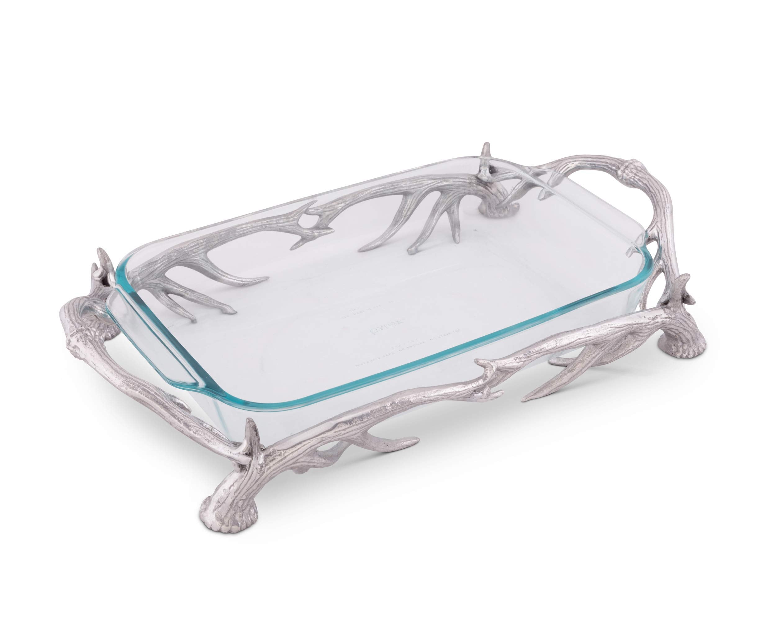 Arthur Court Metal Pyrex Glass Casserole Dish Holder Rustic Antler Pattern Sand Casted In Aluminum With Artisan Quality Hand Pol