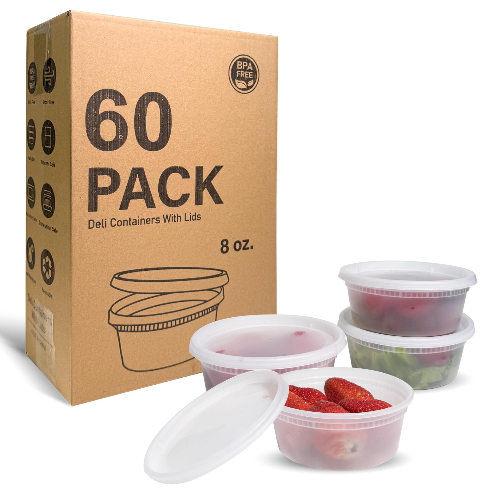 [60 Sets] 8Oz Deli Containers With LidsFood Storage Containers With Airtight LidPlastic Soup Containers With Lids Meal Prep Cont