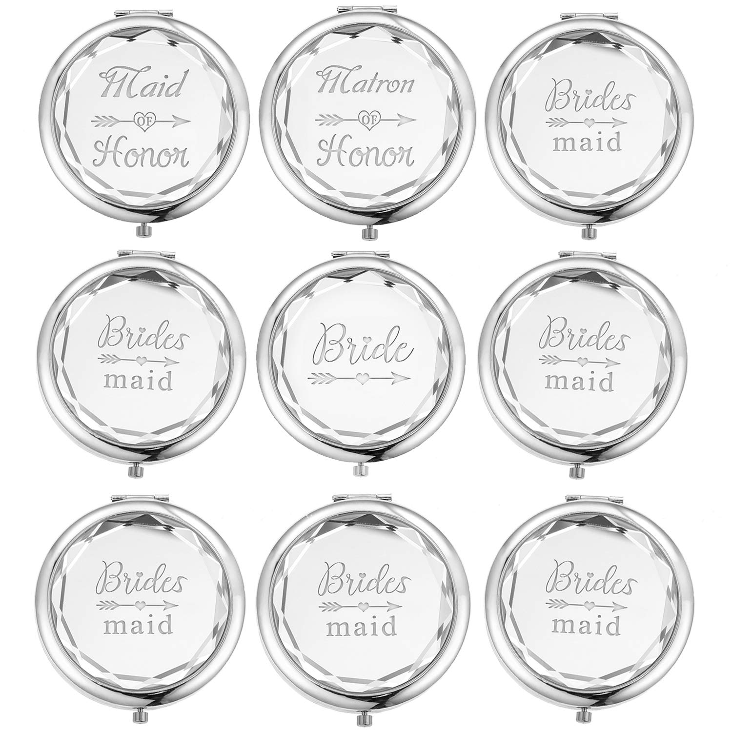 Pack Of 9 Compact Pocket Makeup Mirrors Set Include 1 Bride Mirror 1 Maid Of Honor Mirror 1 Matron Of Honor Mirror And 6 Bridesm