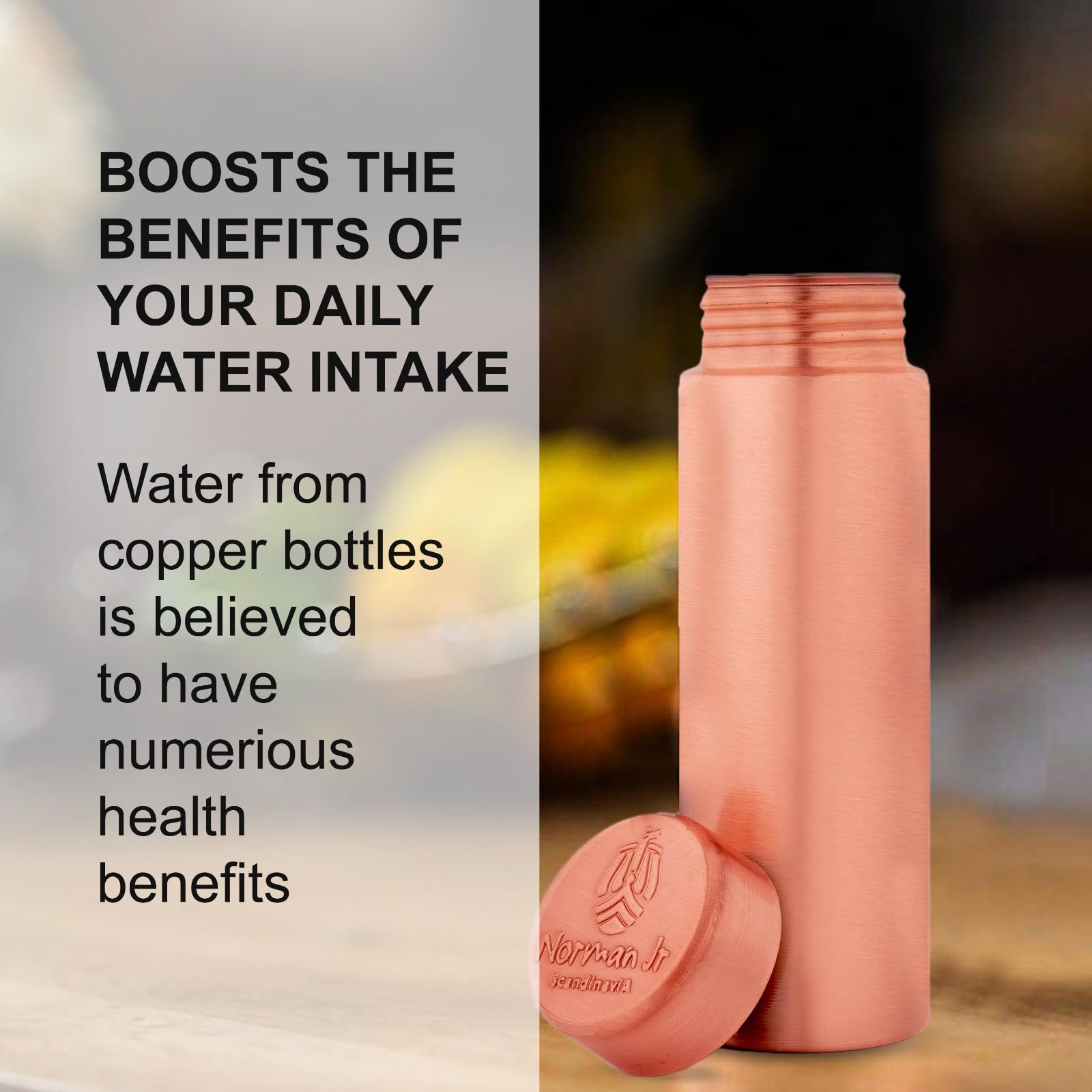 NORMAN JR Copper Water Bottle 400ml - Gift Box of 3, Slim Plain, an Ayurvedic vessel made from pure copper - helps you drink mor