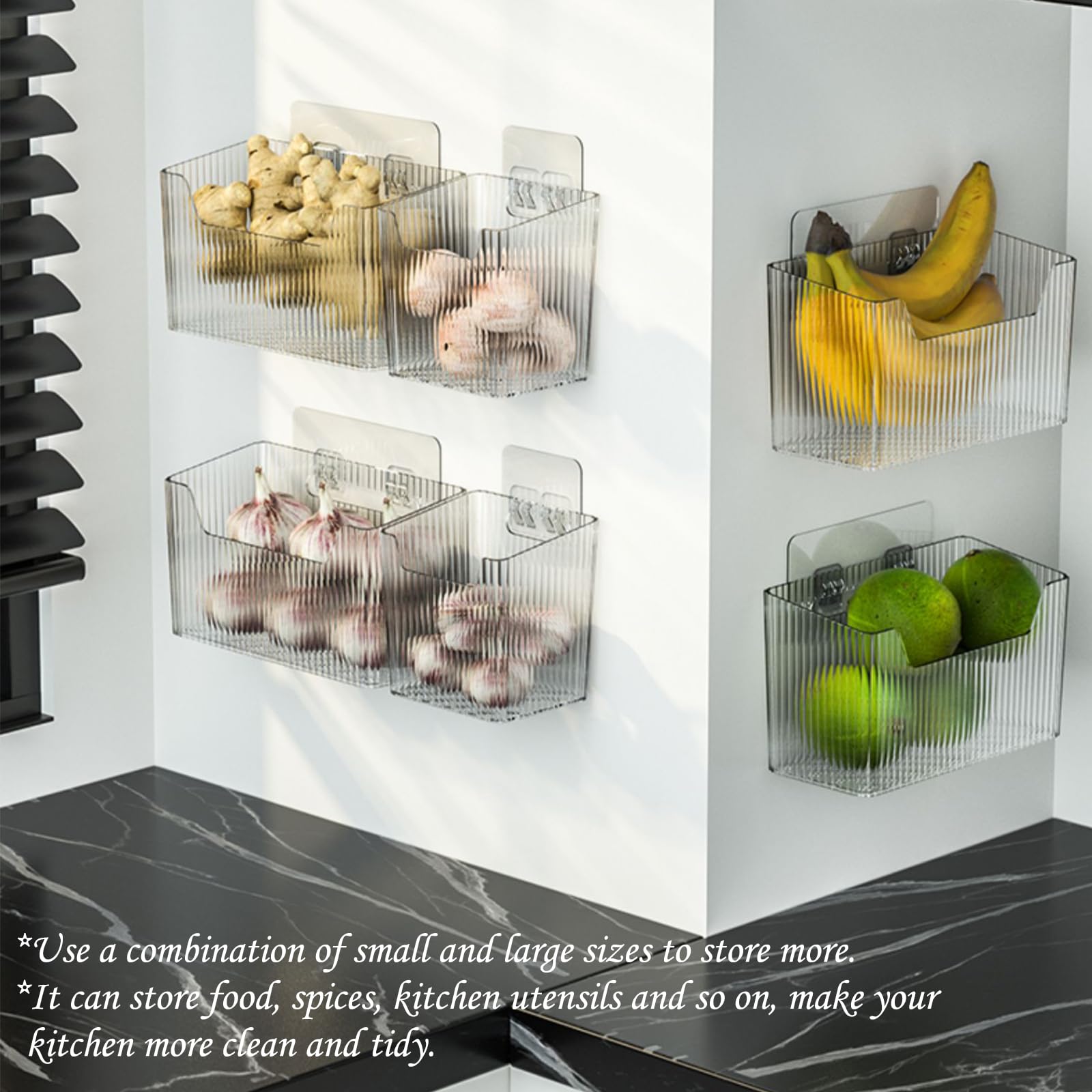Set Of 2 Storage Organizer Bins Wall Mounted Organizer Basket, Shower Caddy Stackable Clear Plastic Makeup Organizer Adhesive Ha
