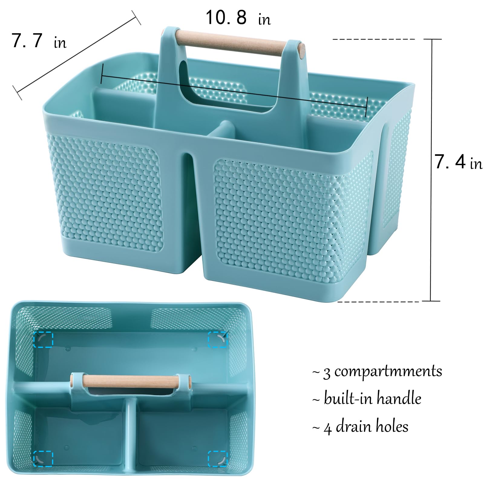Rejomiik Portable Shower Caddy Basket Plastic Cleaning Caddy Organizer Storage Tote With Handle For Bathroom, College, Dorm Room