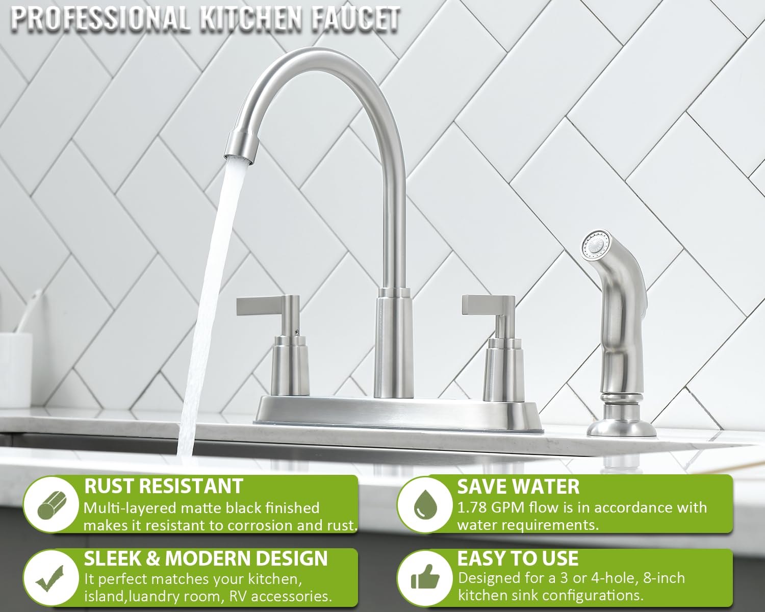 Kitchen Faucet With Sprayer, Brushed Nickel Stainless Steel Kitchen Sink Faucet With Side Sprayer, 3 Hole Or 4 Hole Faucet For K