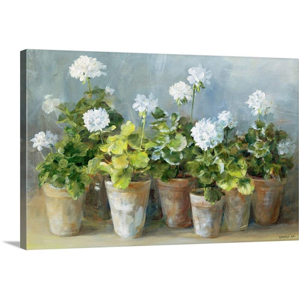 Canvas On Demand White Geraniums Canvas Wall Art Print By Danhui Nai, Traditional, Home Decor, Design Floral Artwork, 30''X20''