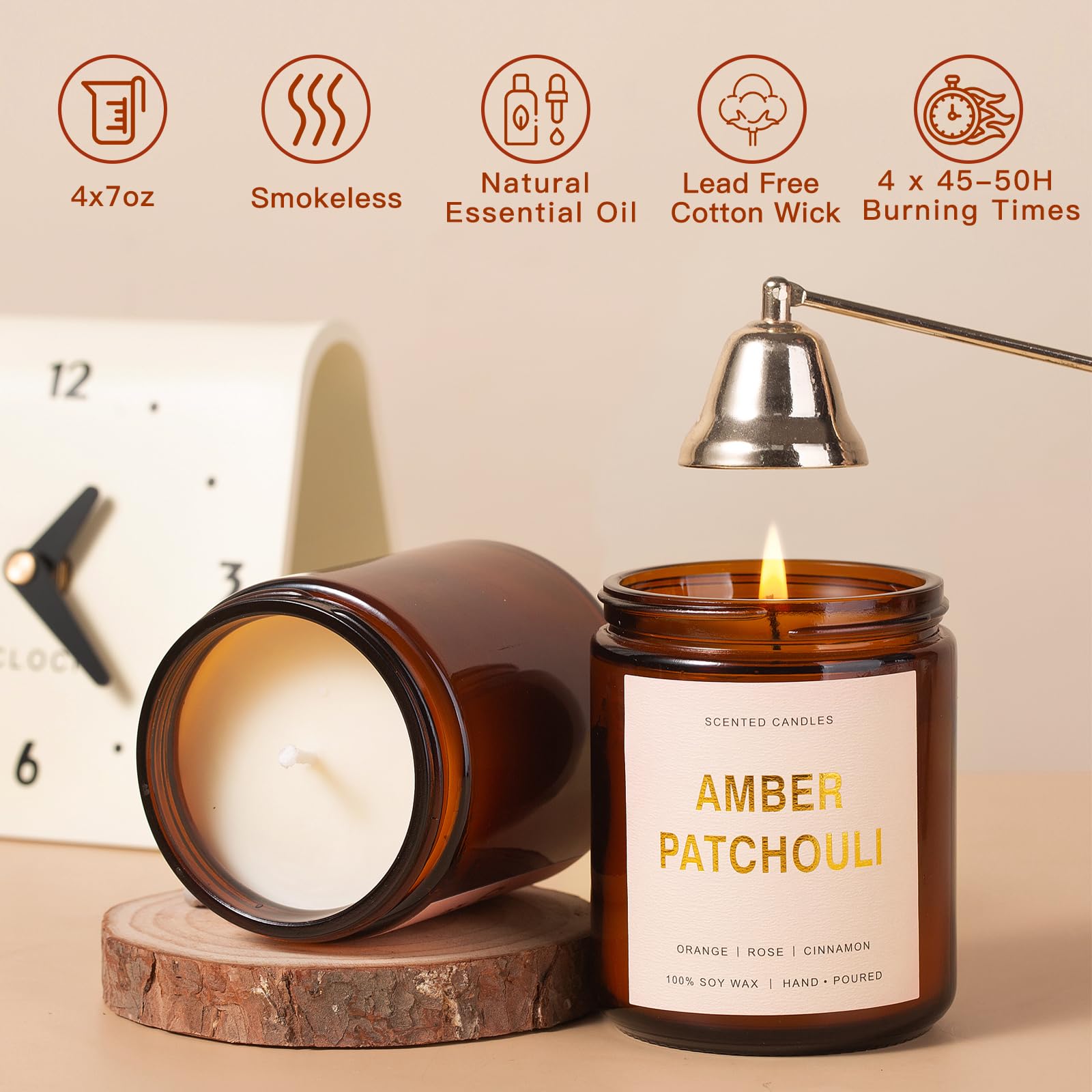 4 Pack Scented Candles for Home, 28 oz Aromatherapy Jar Candle Set Gifts for Men Women, Amber Soy Candles Set, Christmas Candles