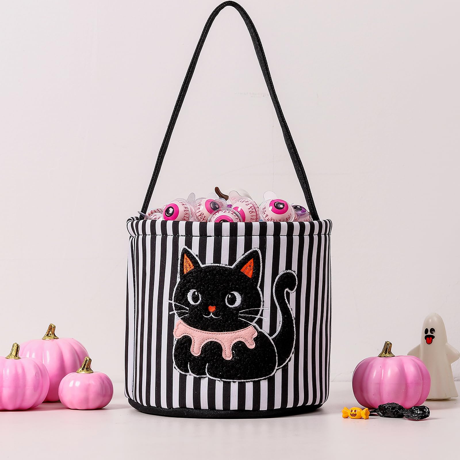 Halloween Basket Trick or Treat Bag Halloween Bucket for Girls, Black Cat