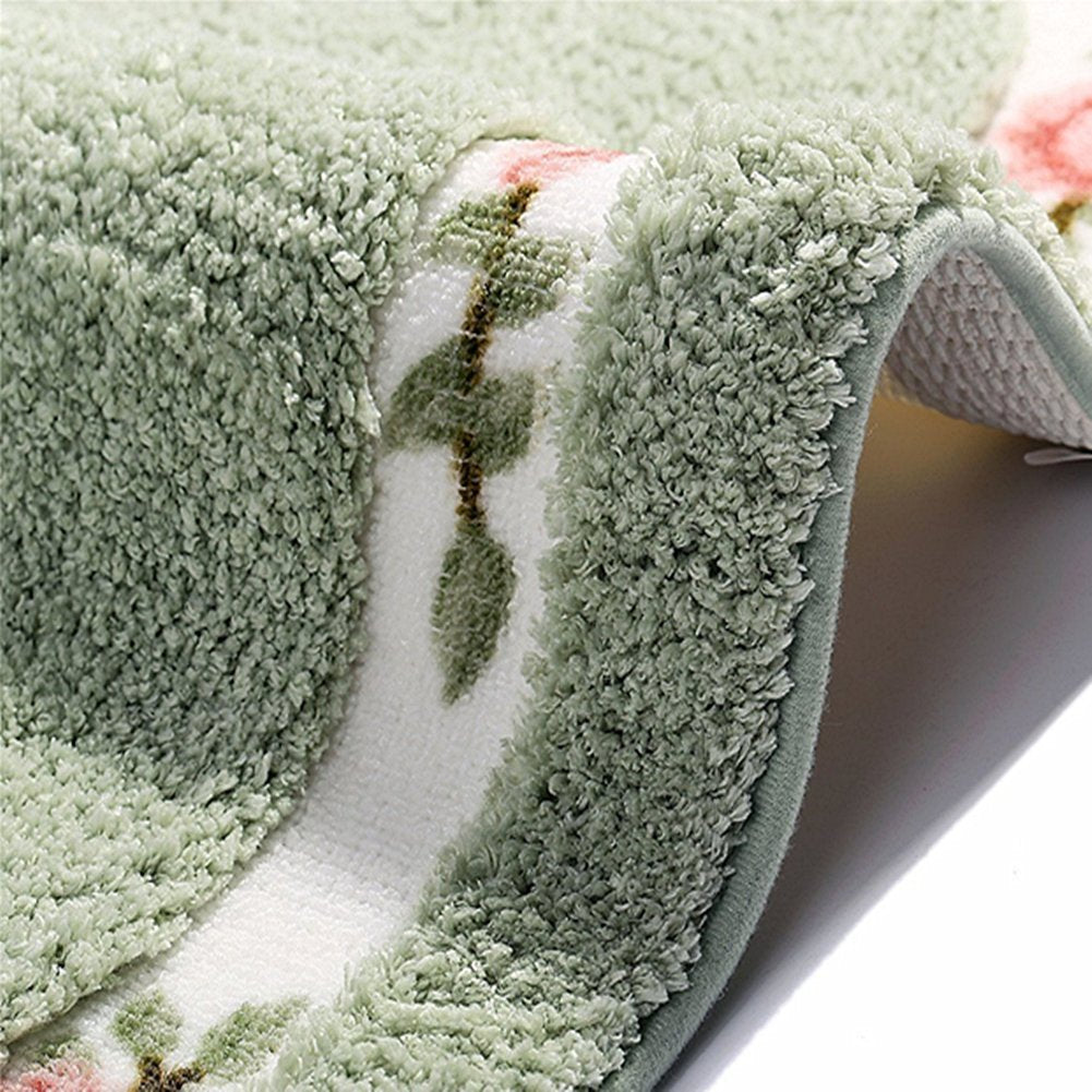 Ukeler Luxurious Soft Floral Non-Slip Toilet Contour Rug, Contour Bath Rug, Soft Shaggy U-Shaped Toilet Floor Mat For Bathroom 2