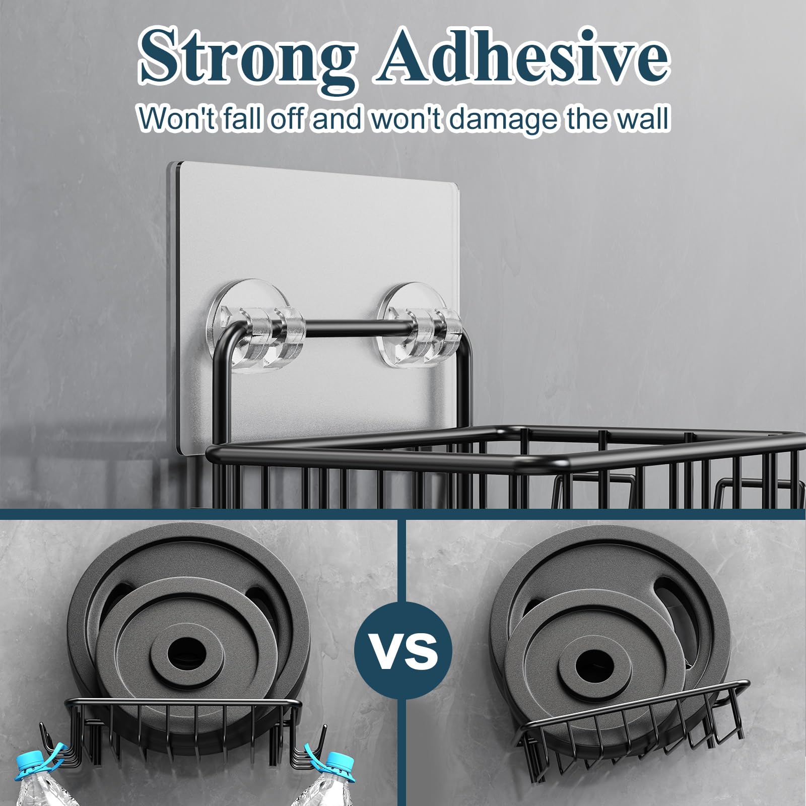 Nieifi Soap Dish Holder With 4 Hooks Stainless Steel Black Adhesive For Shower, Bathroom