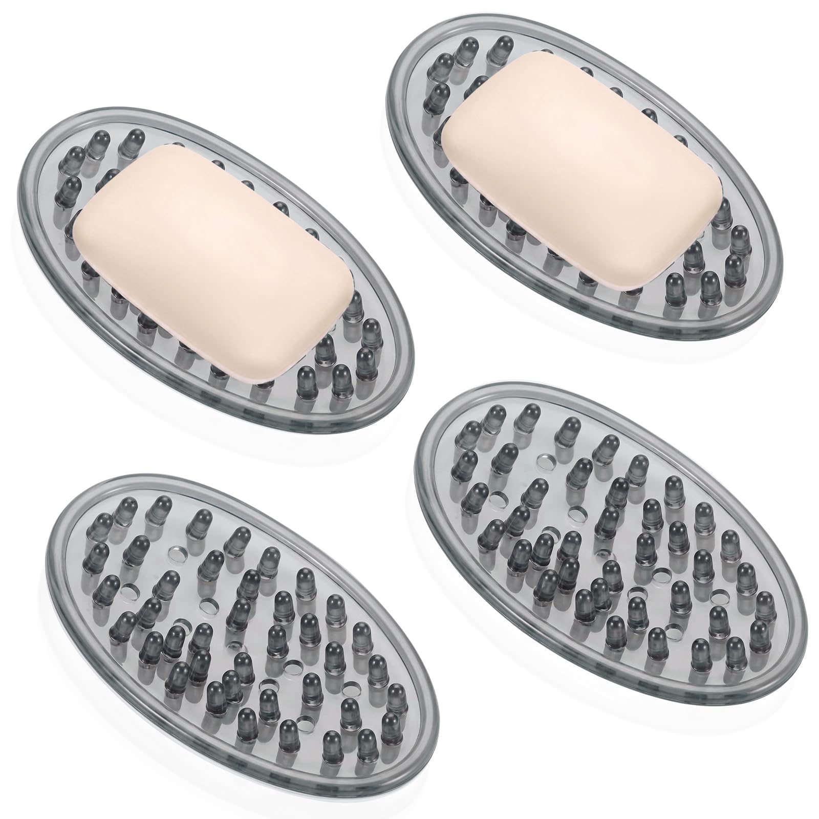 Yoande 4 Pcs Plastic Soap Holder Soap Dish Bar Saver Tray with Holes Sponge Holder for Kitchen Bathroom Shower Counter, 4.5 x 3 