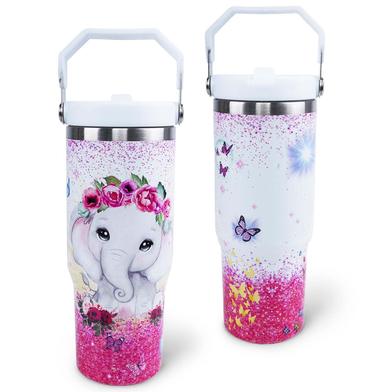 Elephant Mug 30 Oz Tumbler With Handle Flip Straw Leak Proof - Elephant Gifts For Women 30Oz Tumbler 30 Ounce Travel Coffee Mug