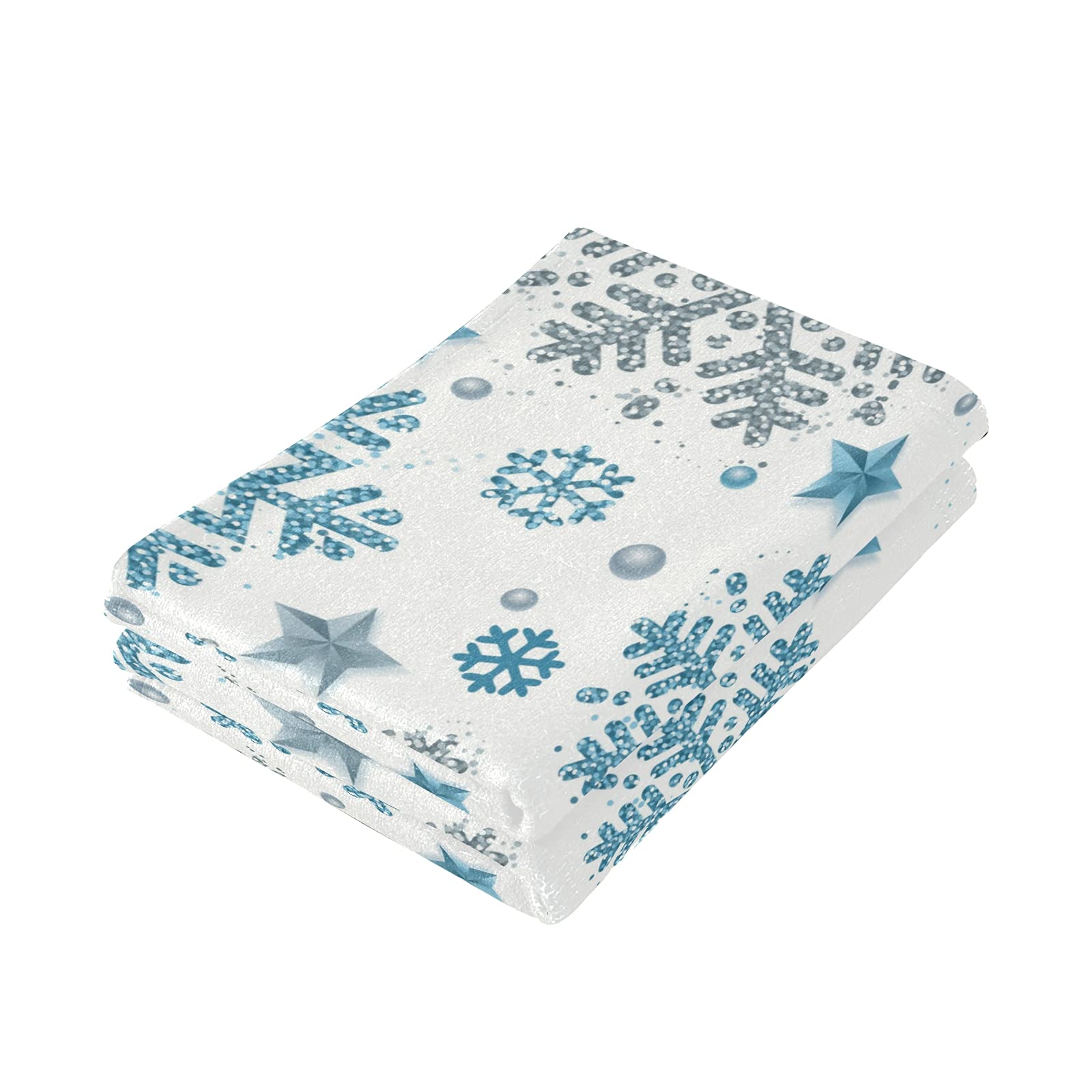 Winter Blue Silver Snowflake Snow Hand Bath Towel Highly Absorbent Soft Hanging Towels Merry Christmas Jingle Bells Happy New Ye