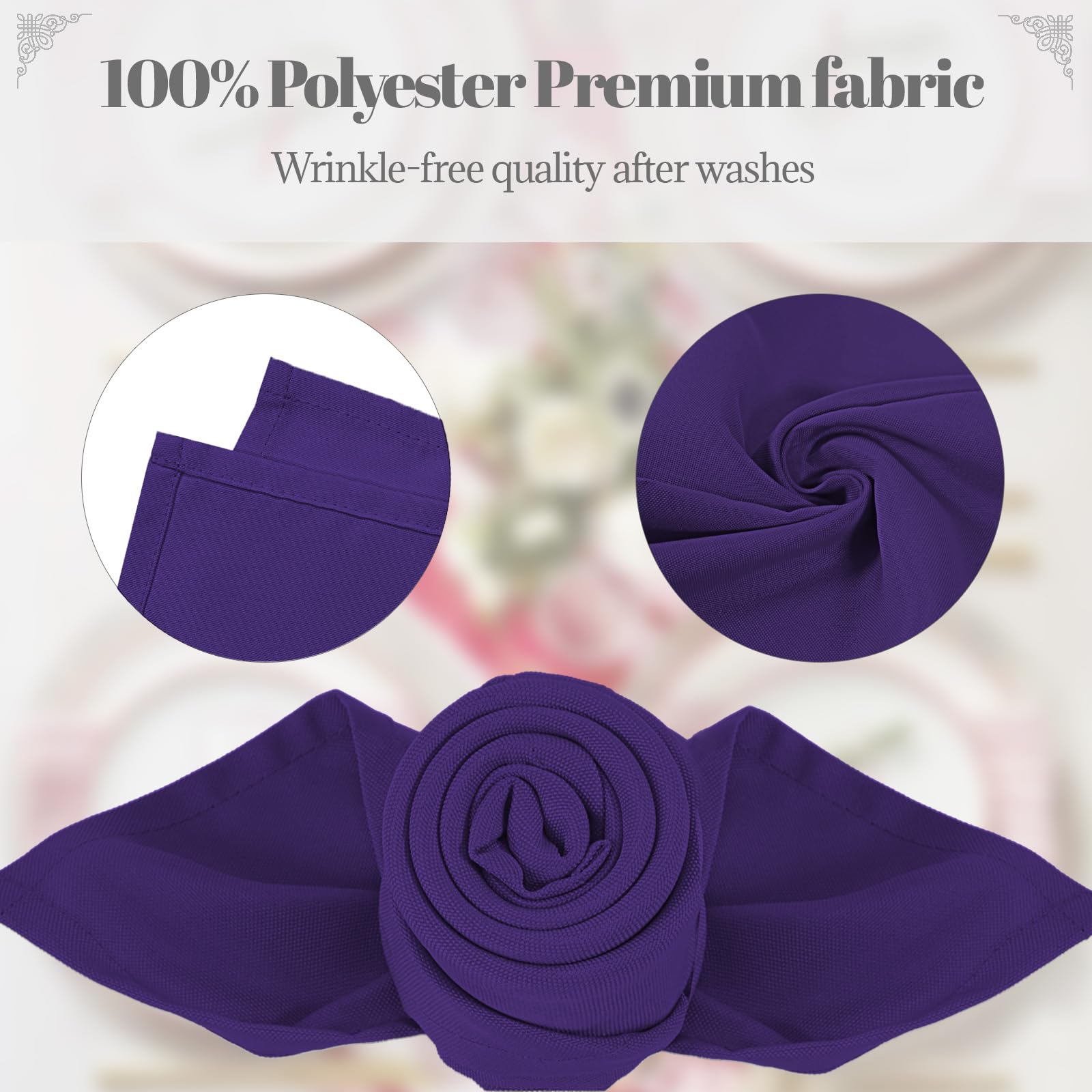 PLOYMONO Purple Heavy Duty Cloth Napkins - 17 x 17 Inch Solid Washable Polyester Dinner Napkins - Set of 8 Napkins with Hemmed Edges - Great for Weddings  Parties  Banquets Dinner & More
