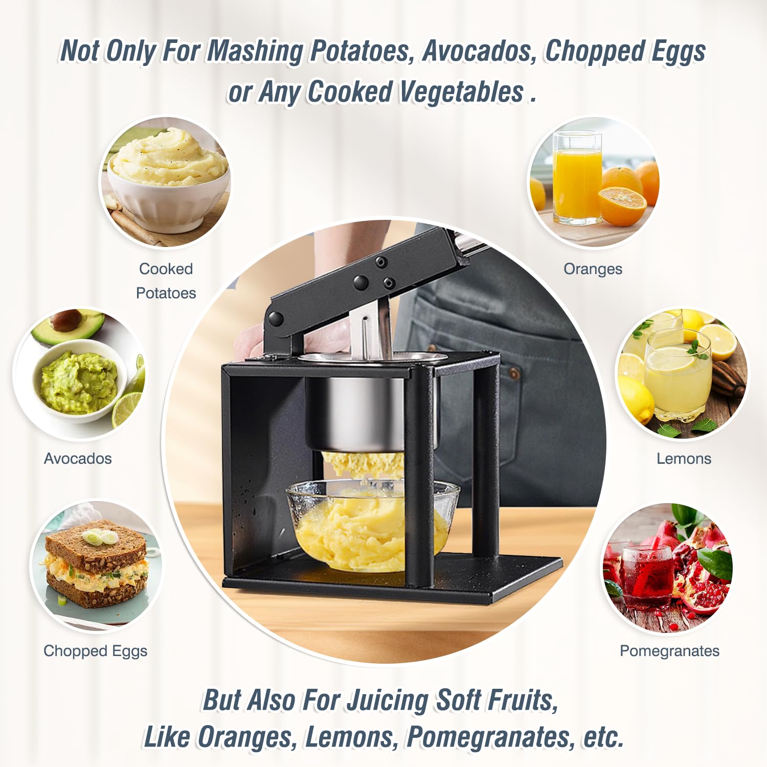 Moongiantgo Potato Ricer Masher With 2 Interchangeable Discs Hand Food Press For Mashed Potatoes, Avocados Puree Or Fruit Juicer