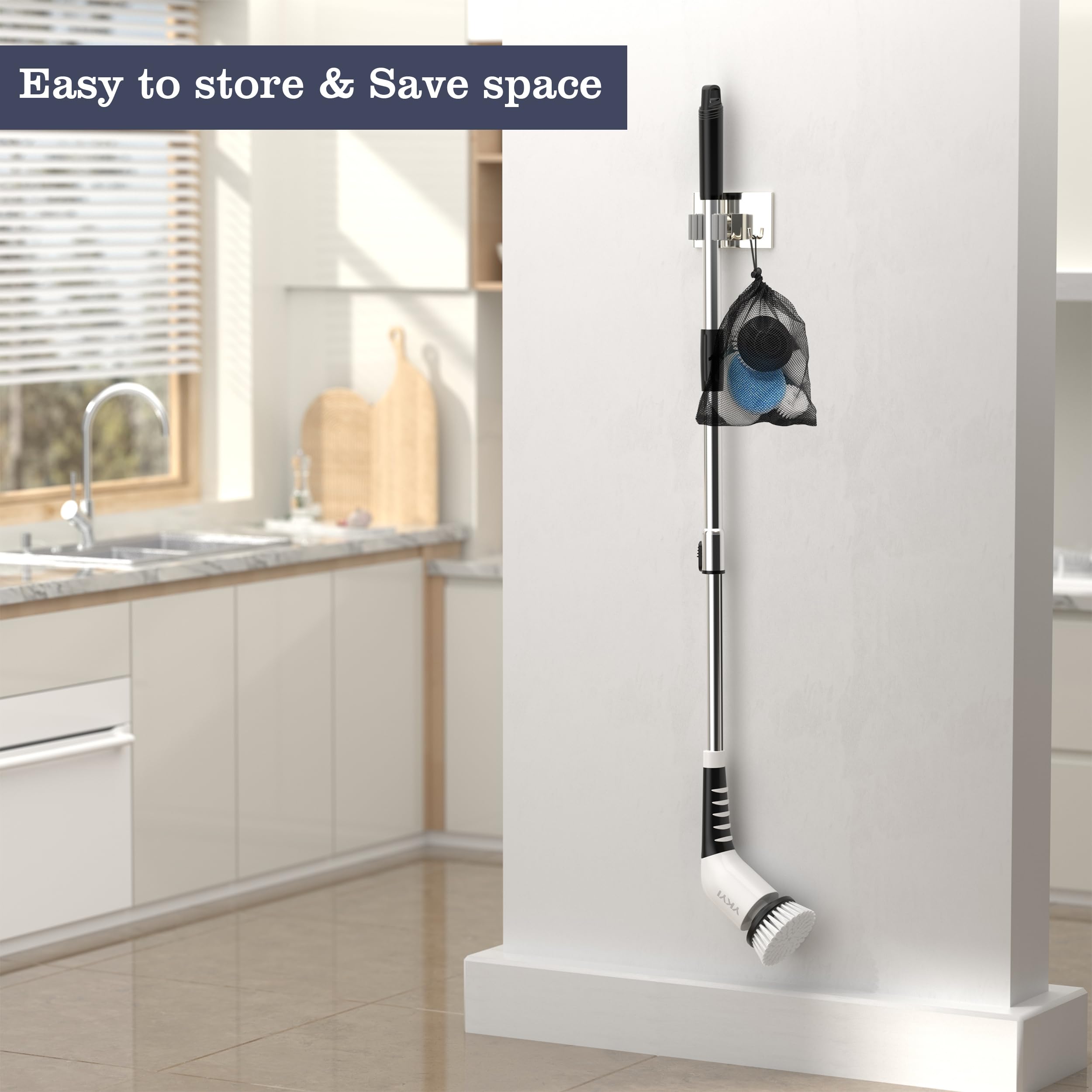 YKYI Electric Spin Scrubber Cordless Cleaning Brush Shower Cleaning Brush with 8 Replaceable Brush Heads  Power Scrubber 3 Adjustable Speeds Adjustable & Detachable Long Handle Voice Broadcast