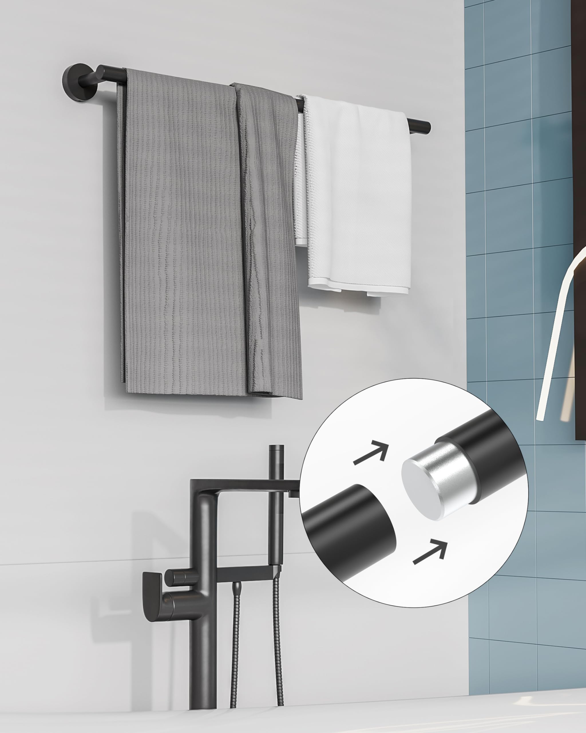 Wzkaly Black Towel Bar, 22 Inch 304 Stainless Steel Towel Rack Bathroom, Towel Holder Black Wall Mount, Total Length 24 Inch