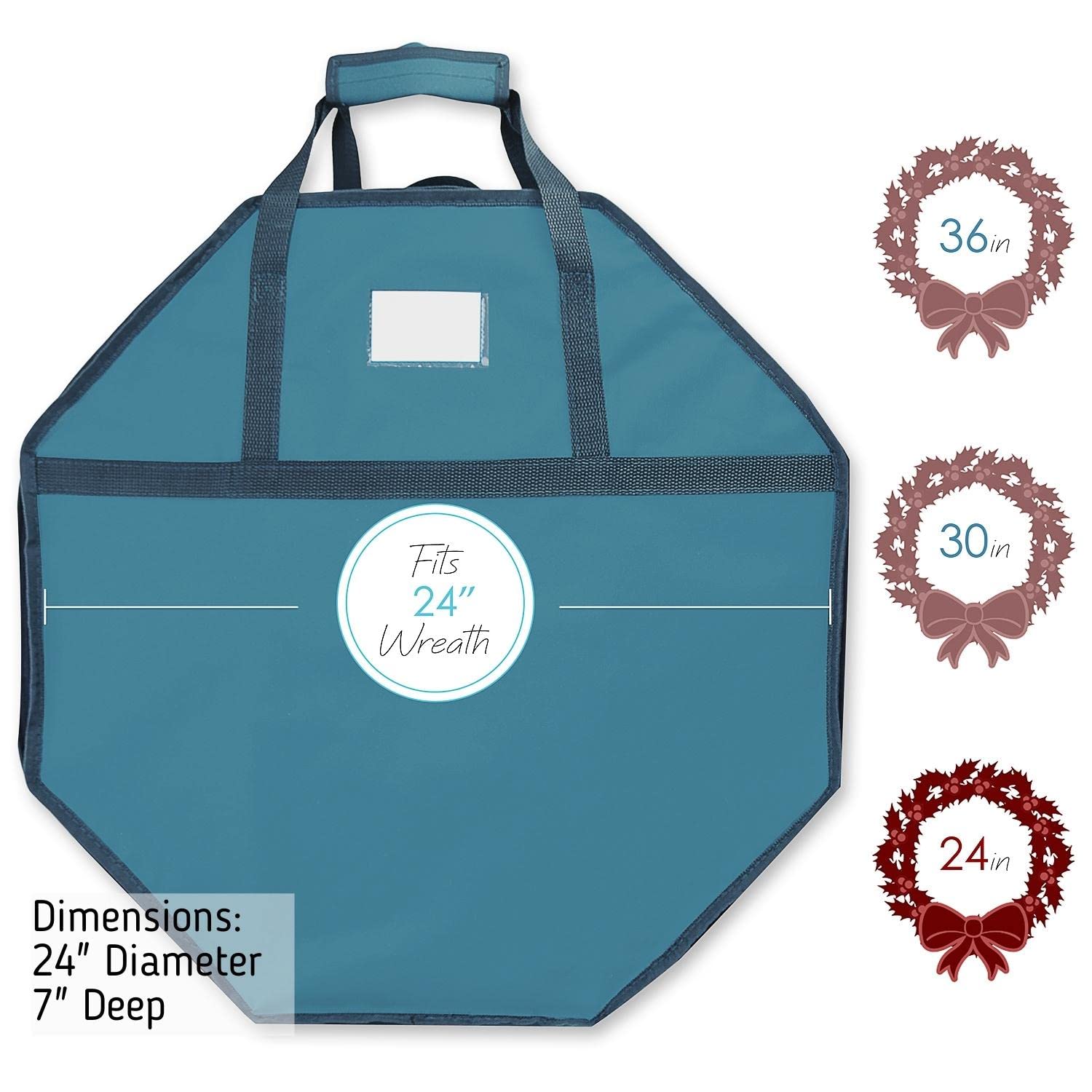 Hearth  Harbor Wreath Storage Container - Hard Shell Christmas Wreath Storage Bag With Interior Pockets, Dual Zipper And Handles