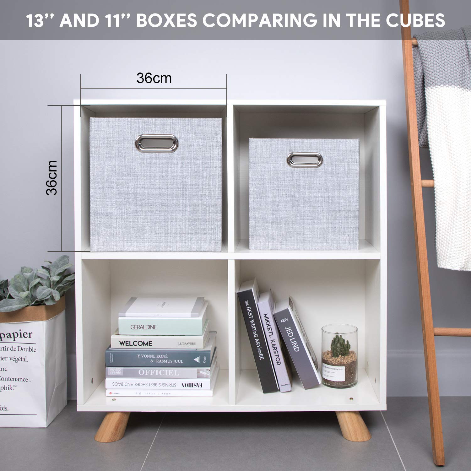 Posprica 3X Thicker Fabric Storage Cubes 13 inch Collapsible Storage Bins for Organization  Cubby Storage Baskets for Organizing Shelf Cabinet Bookcase Boxes  Set of 4  Sliver Grey