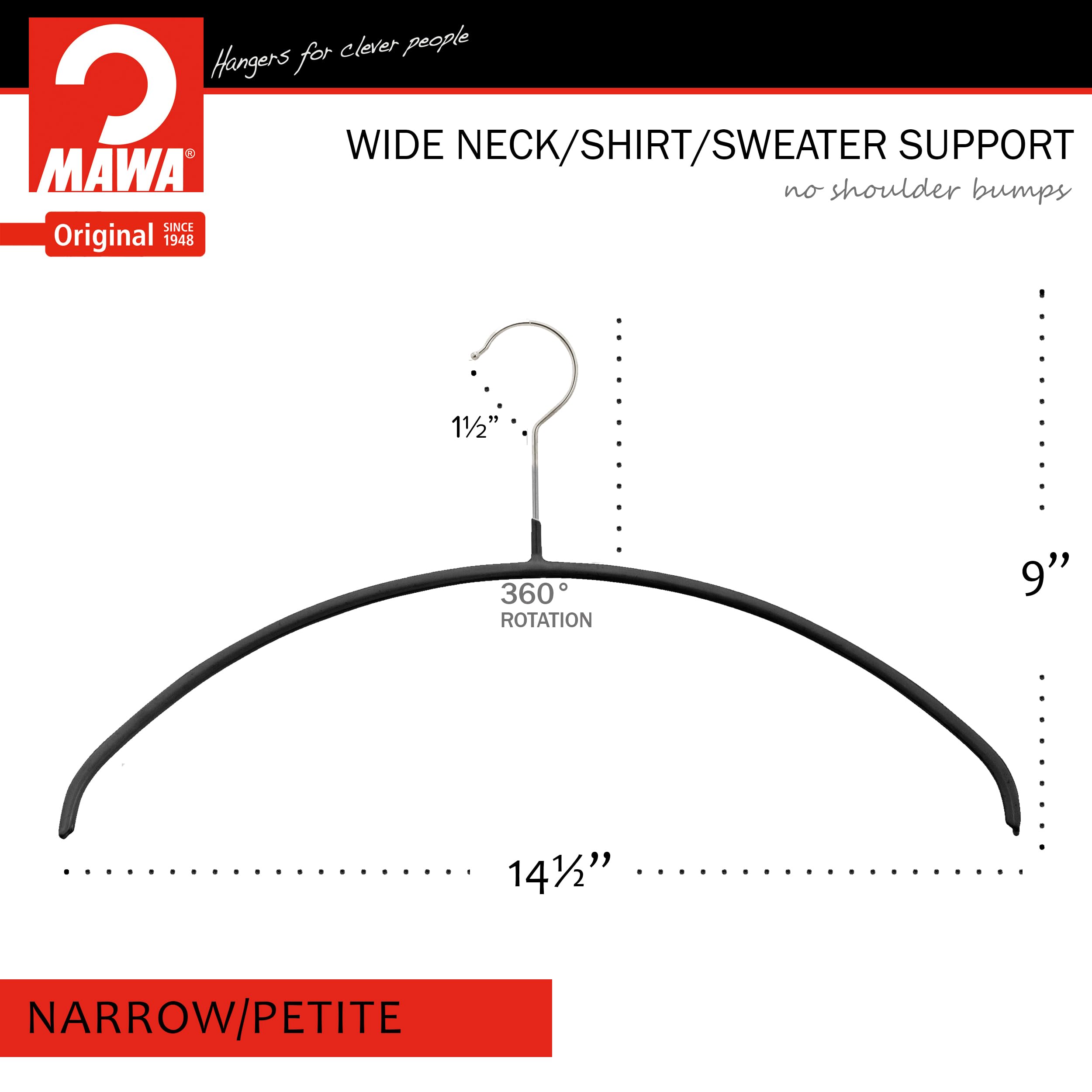 Mawa By Reston Lloyd Euro Narrow Clothing Hangers, Black, Set Of 10