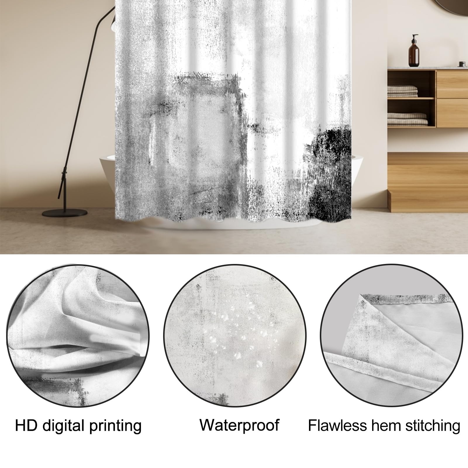 Lnond 4Pcs Bathroom Shower Curtain Sets With Rugs,White Black Painting Art Bathroom Sets With Shower Curtain And Rugs And Access