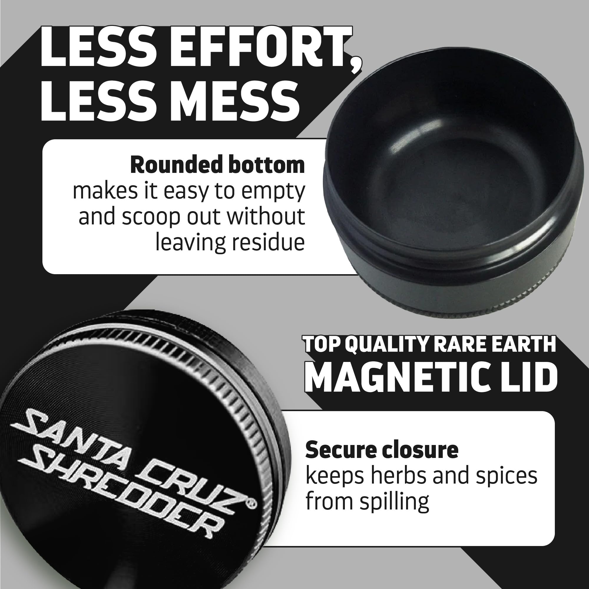 Santa Cruz Shredder Herb Grinder 3 Piece Medium 2 1/8'' Superior Grip And Aluminium (Black)