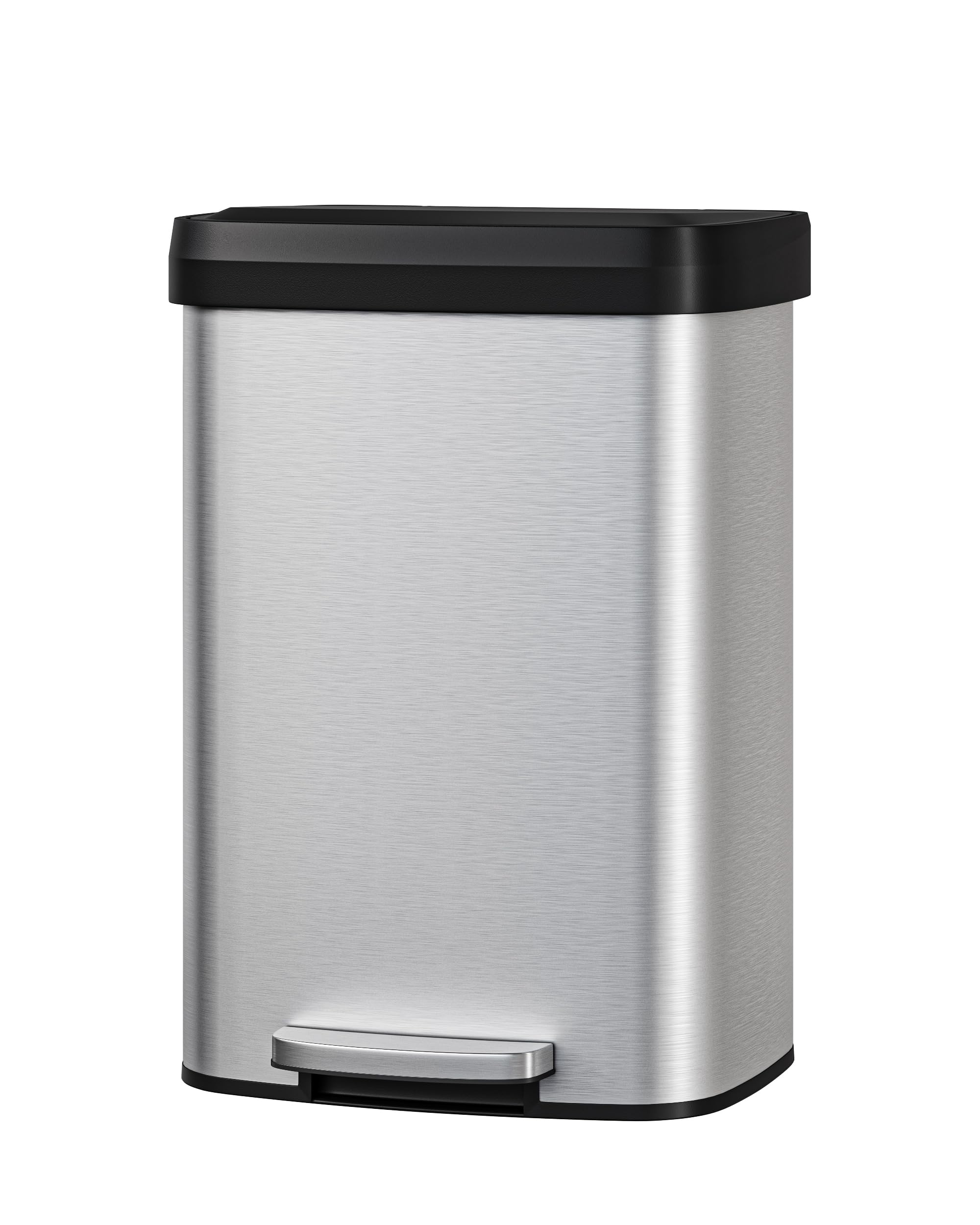 Garvee 13 gal / 50 L Stainless Steel Trash Can with Lid, Large Garbage Can for Kitchen, Rustproof Step-on Kitchen Metal Trash Bi
