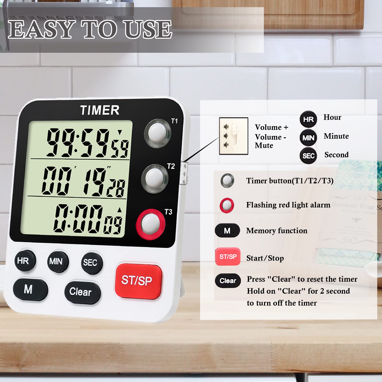 Qinfiey Digital 3 Channels Kitchen Cooking Multiple Timer With Large Lcd Count Up Down Stopwatch On Off Switch Timer For Teachin