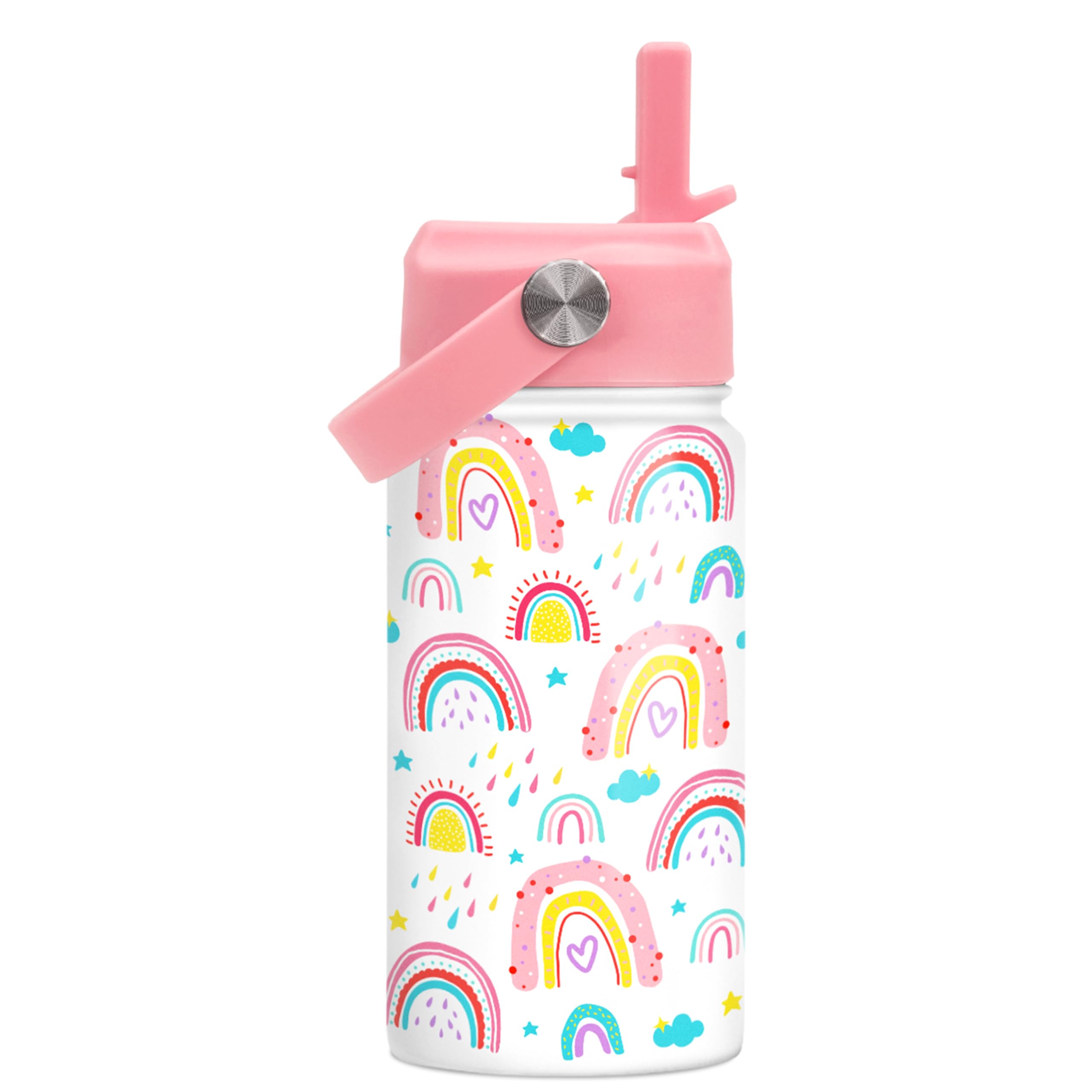 Rainbow Kids Water Bottle With Straw Lid 12oz Insulated Stainless Steel, Travel Tumbler, Gifts For Girls, Birthday, Christmas, B